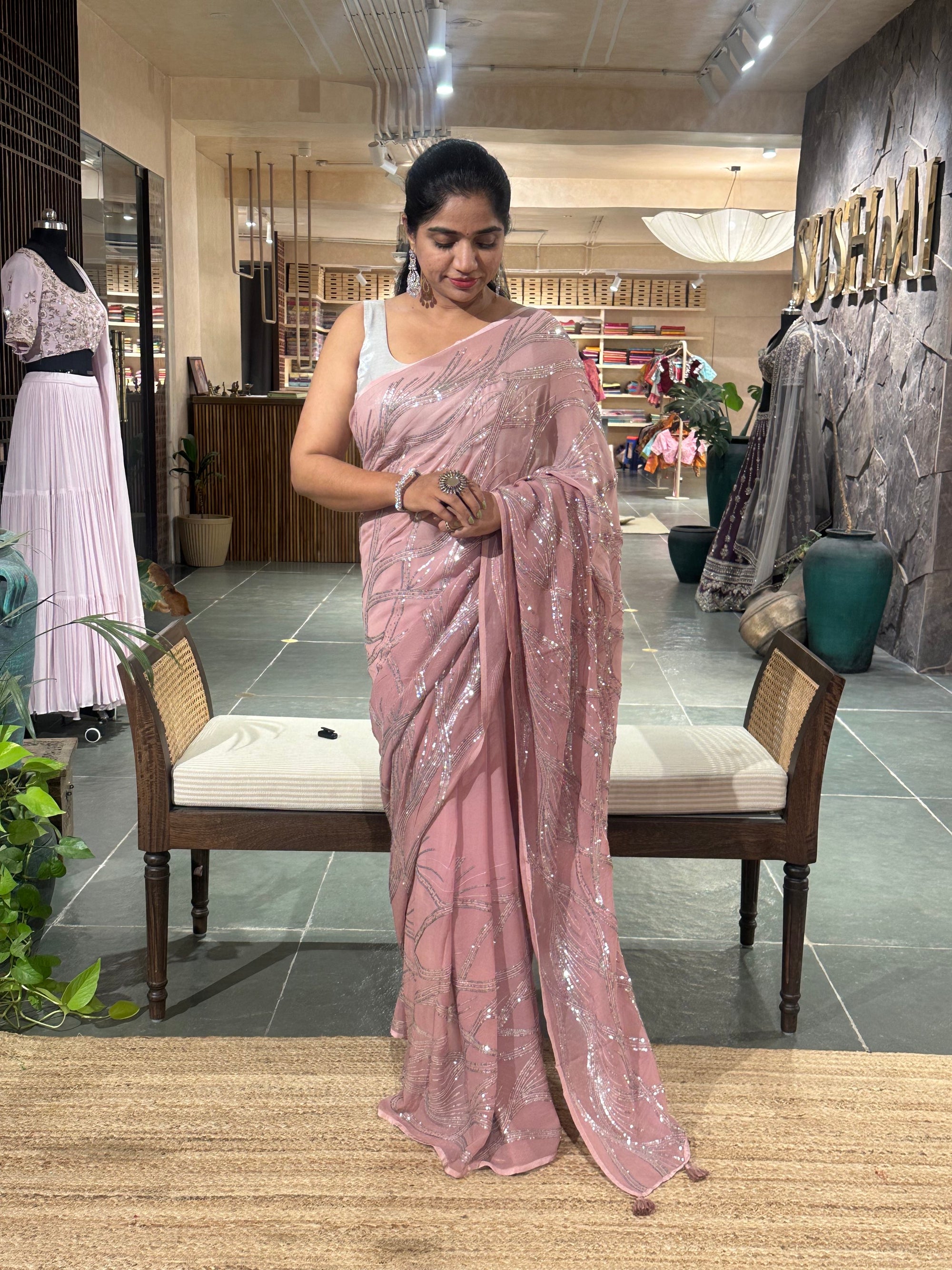 Shaded Pure Gorgette Sequnce Saree