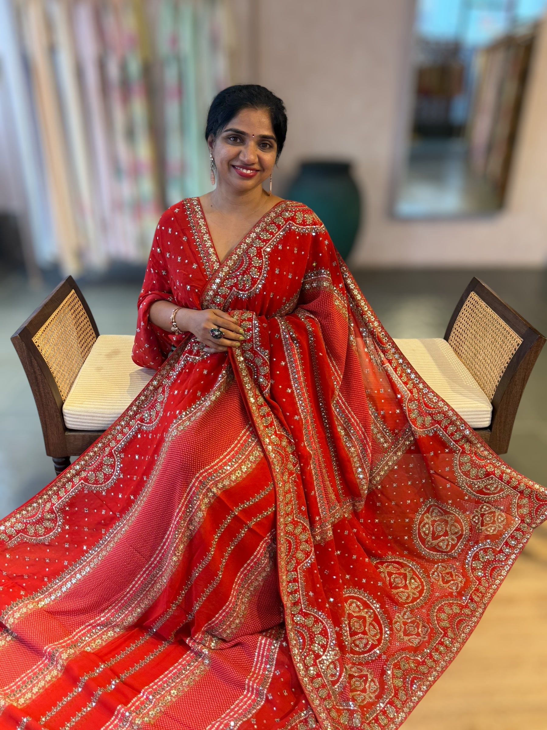 Red Kareena Kapoor Inspired Gorgette Saree