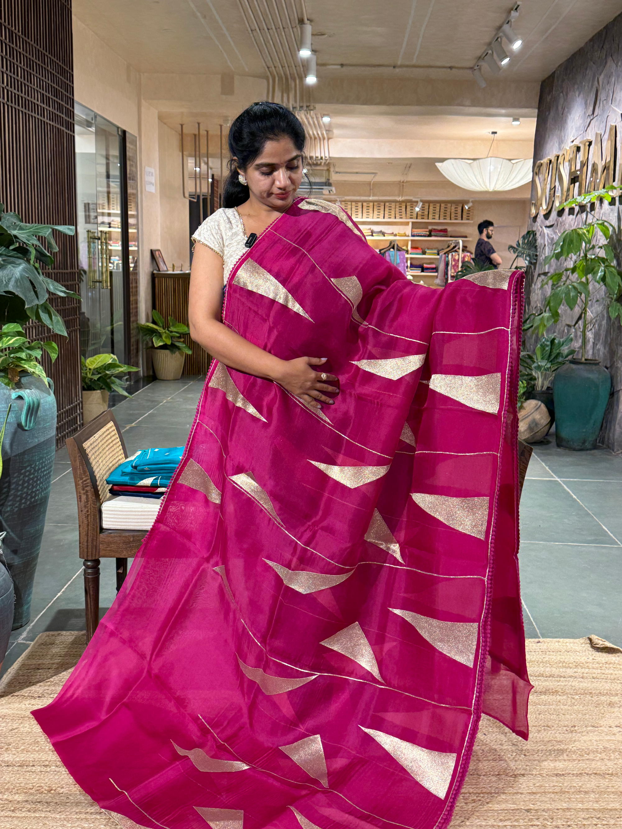 SOCA104 Pink  Pure Organza Silk Saree in contemporary style