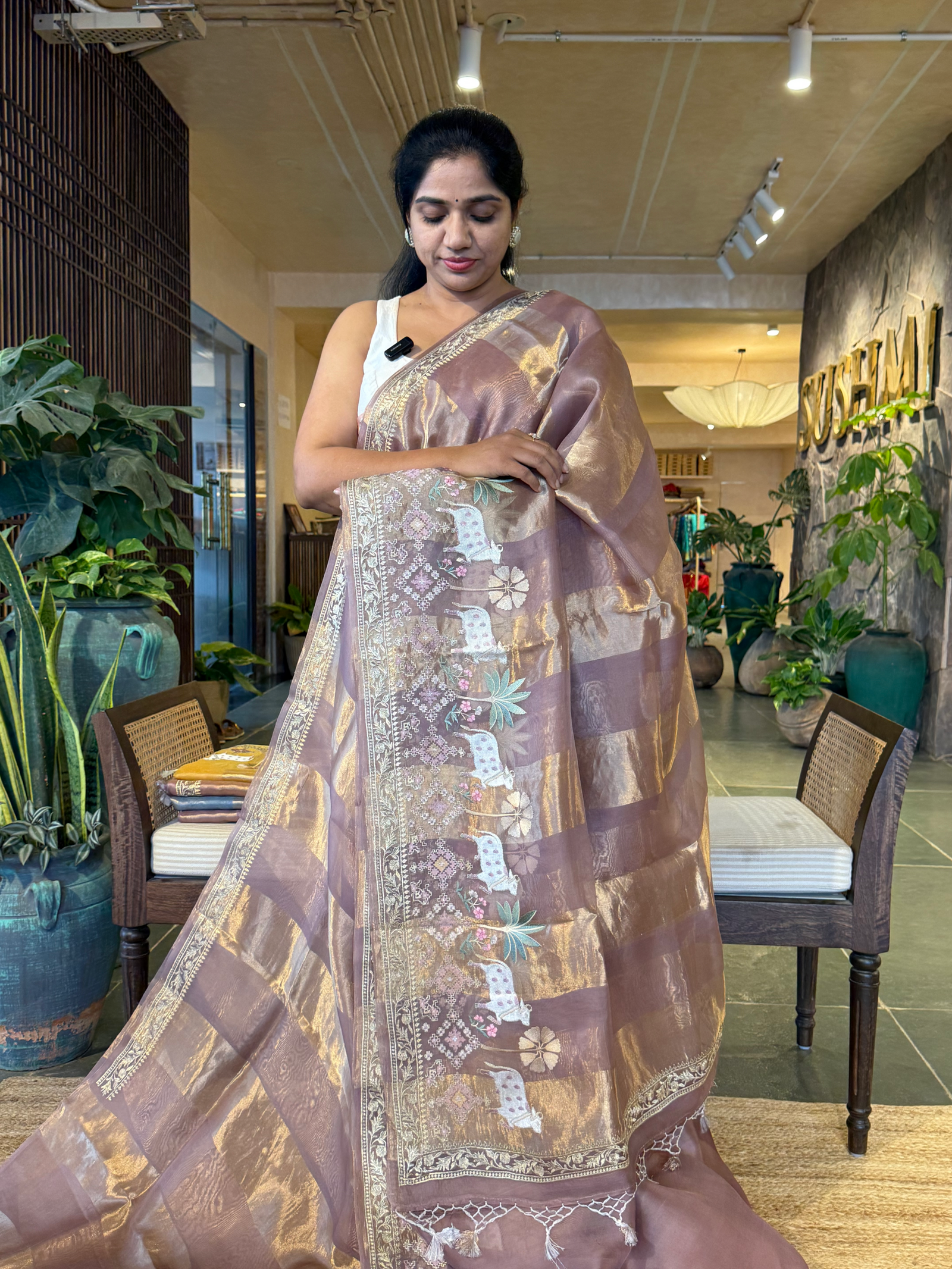 Kora Tissue Stripes with Pichwai & Jamdani Inspired Embroidery