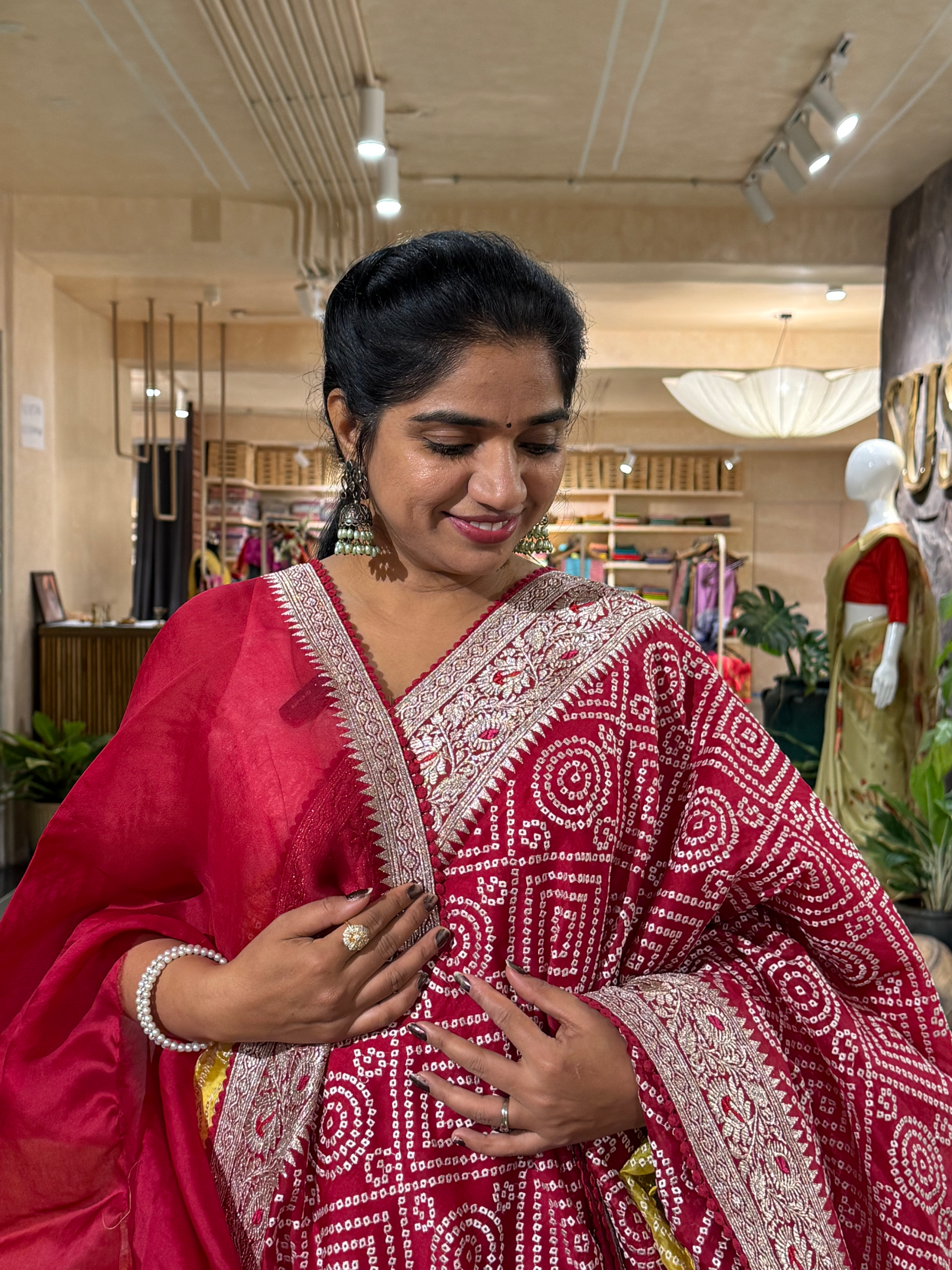 SOBBM175 : Red Organza Banarasi with Bandhini Look Allover Embroidery