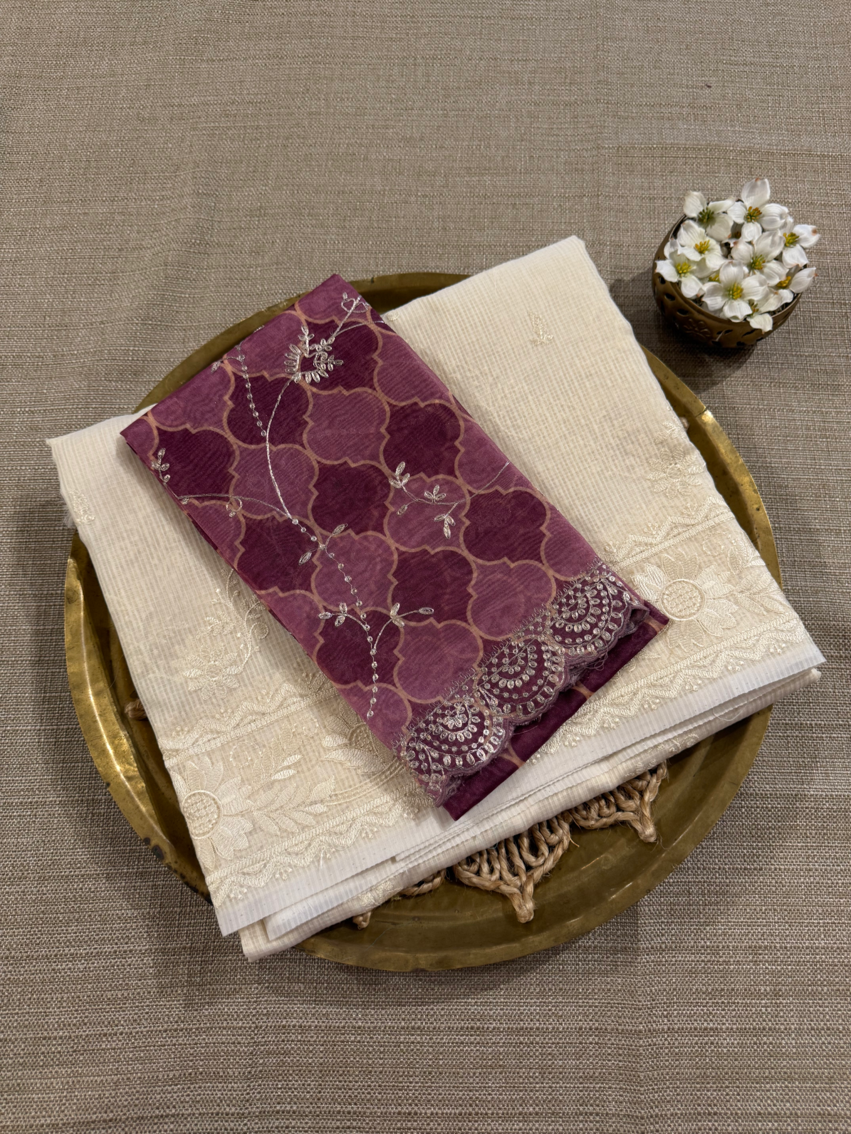 KCCA1913 : Kota Cotton Chikankari Embroidered Saree paired with Fusion Blouses