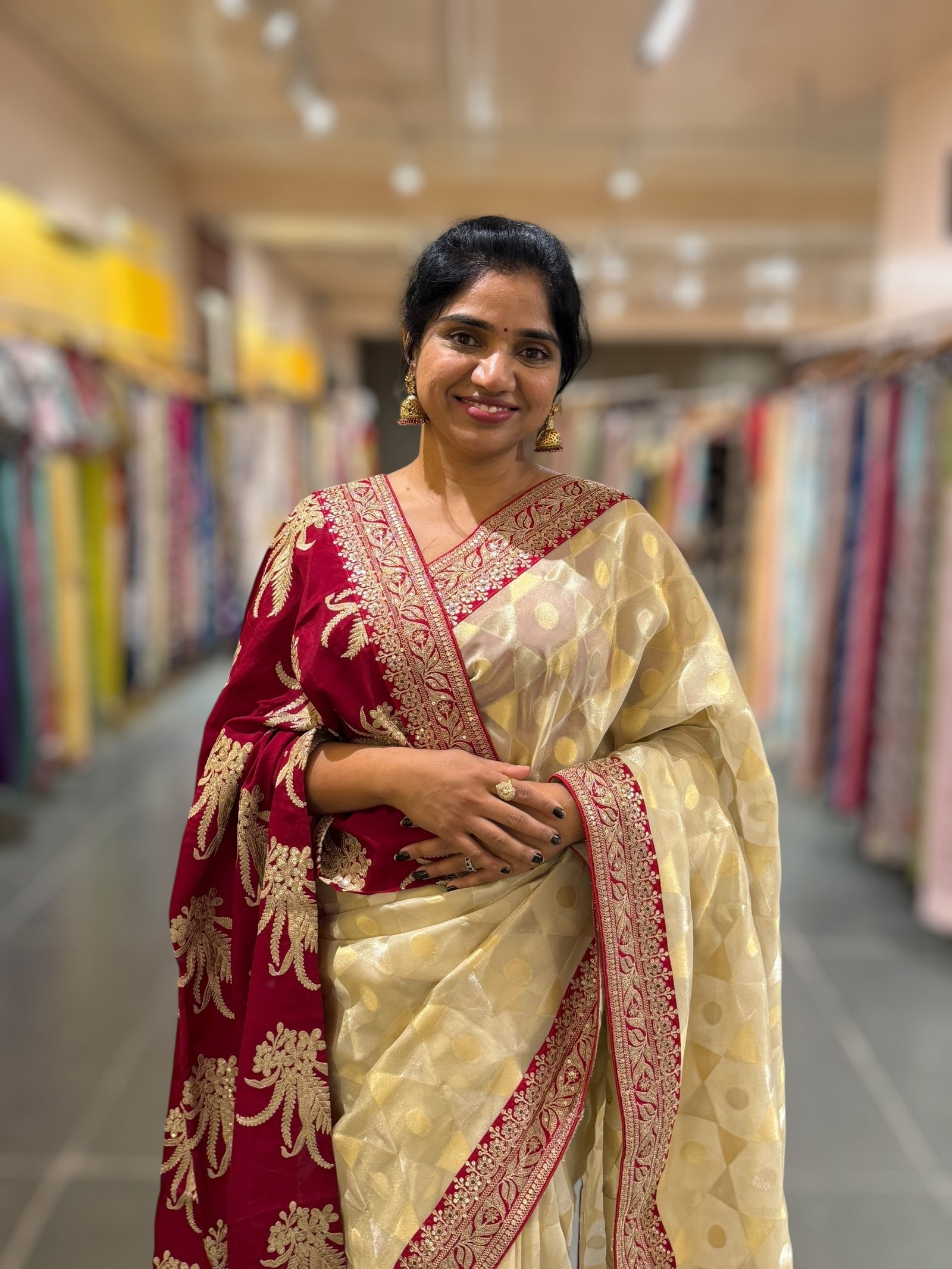 Ivory Kora Tissue Saree with Sabyasachi-Style Borders & Heavy Embroidered Blouse