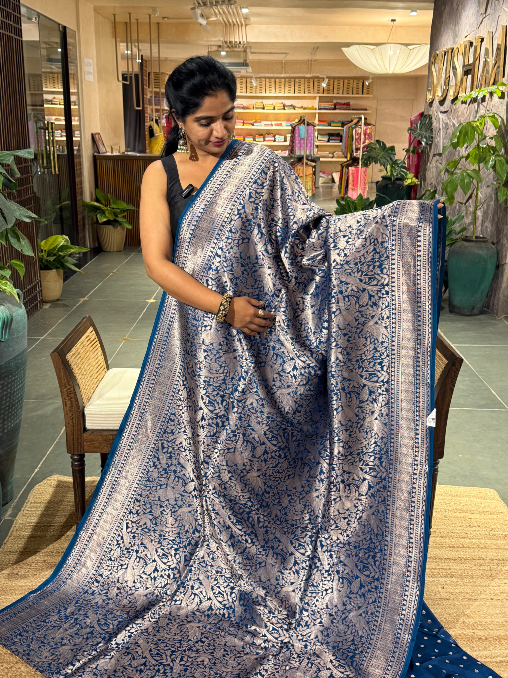 BBSA1418 : Peacock Blue Banarasi Brocade Ektara Silk Saree
