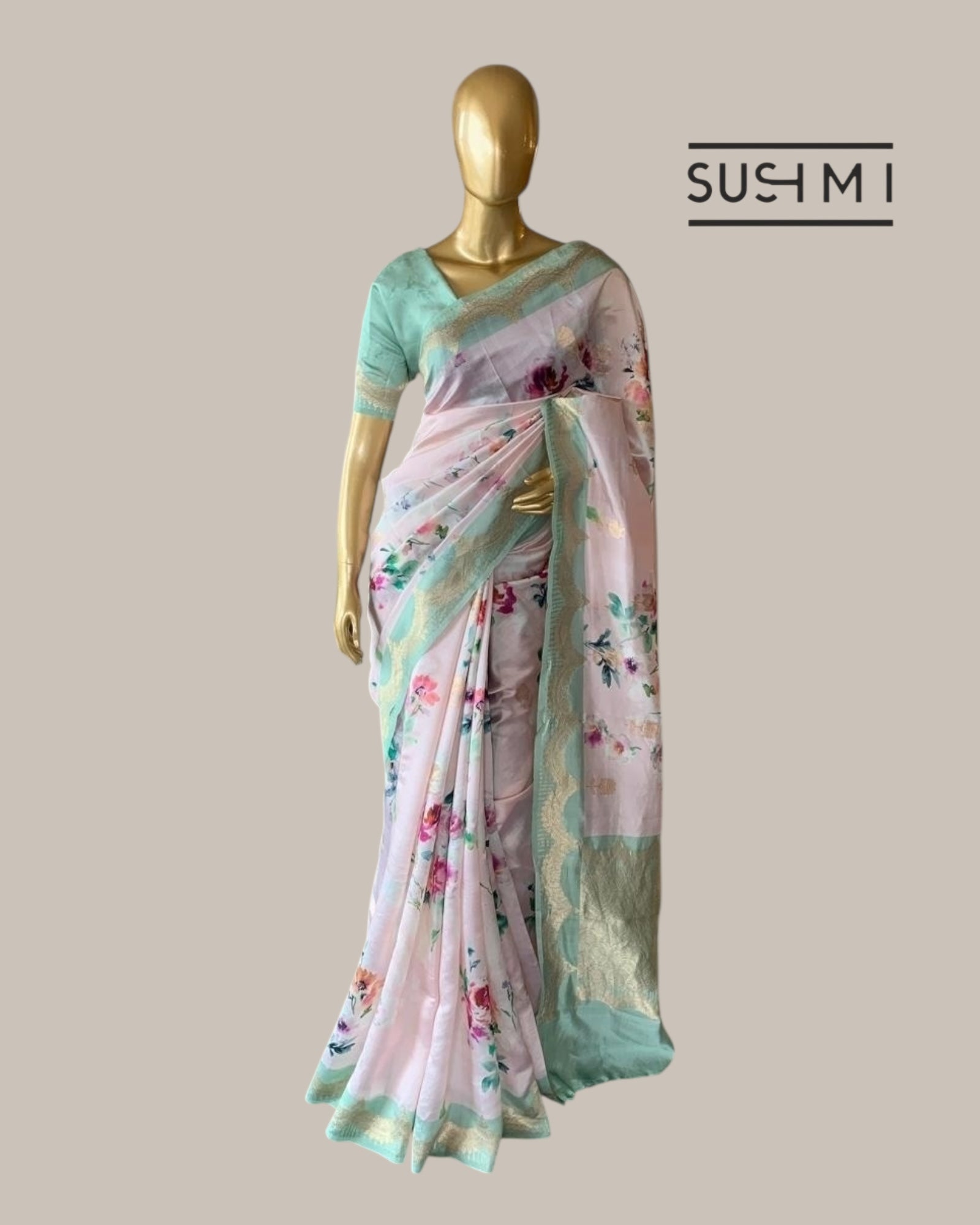Banarasi Soft Silk Printed Saree With Scalloped Woven Zari Border