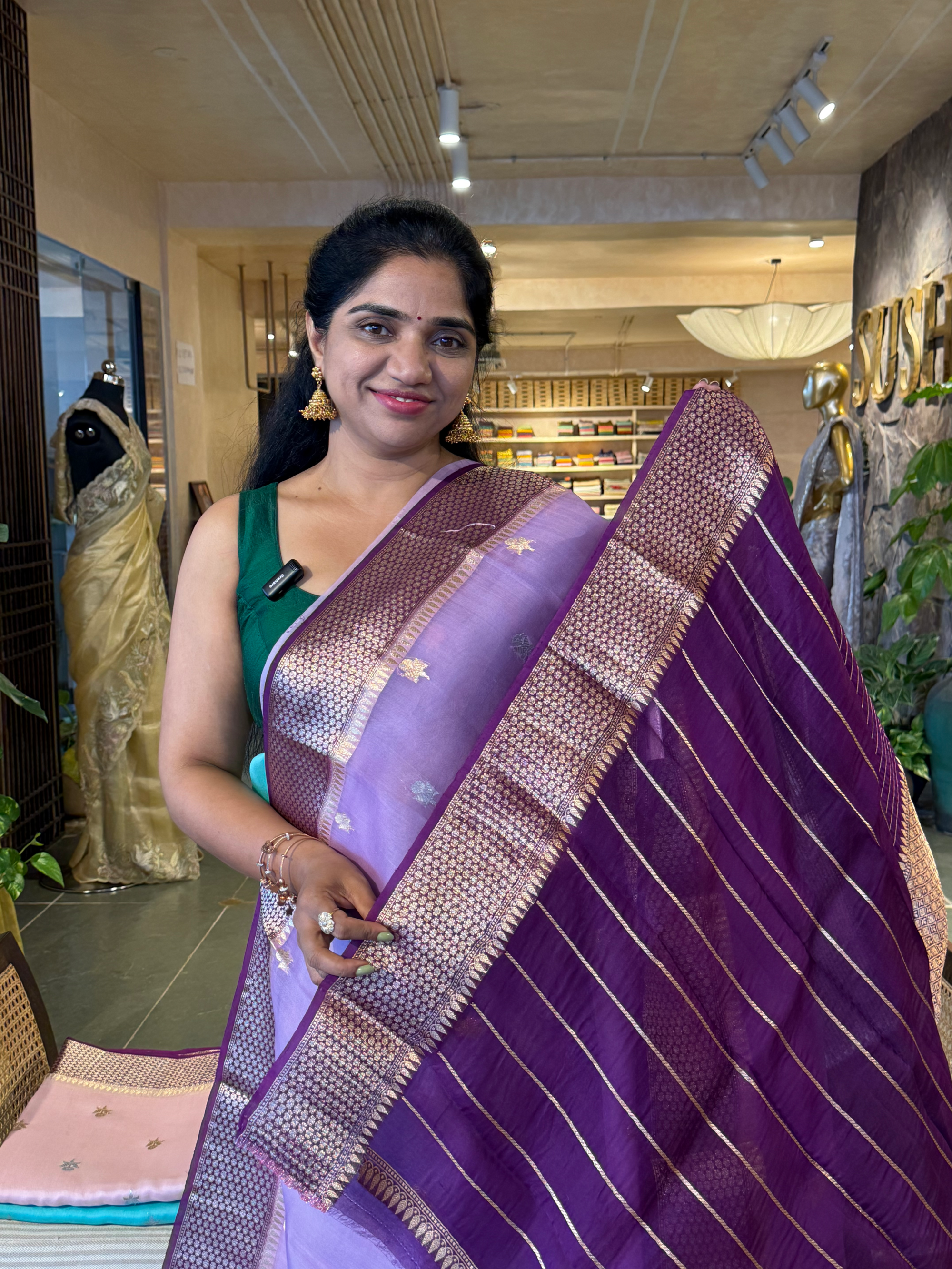 Lilac & Wine Combo Kora Banarasi  Saree with kaduwa Weaving