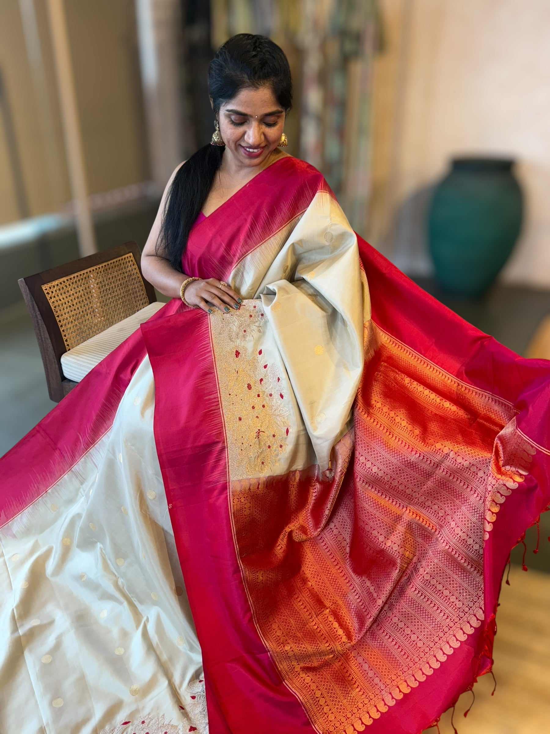 Champagne Gold Kanchi Silk Saree in With Zari Meenakari Embroidered Border