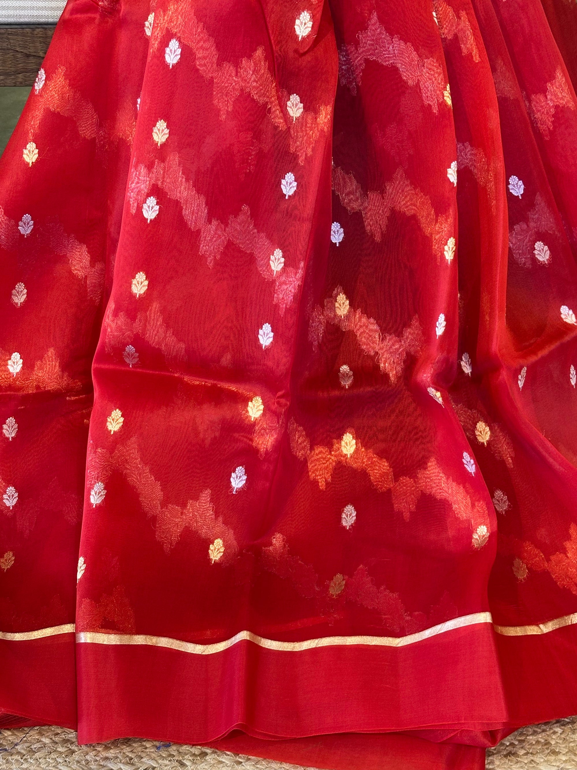 Red Kora Banarasi Handloom Saree with kaduwa weaving