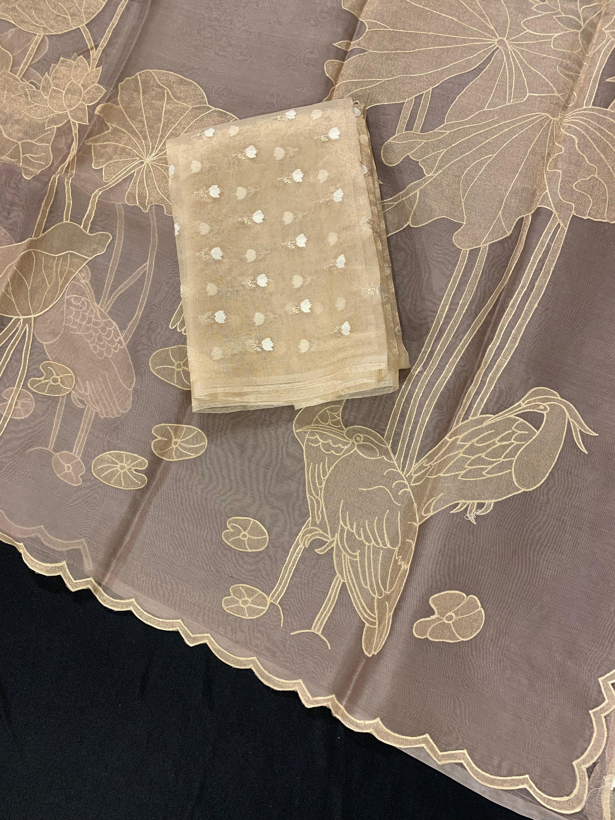 Mauve  Pure Organza Designer Saree with Allover Tissue Applique Embroidery