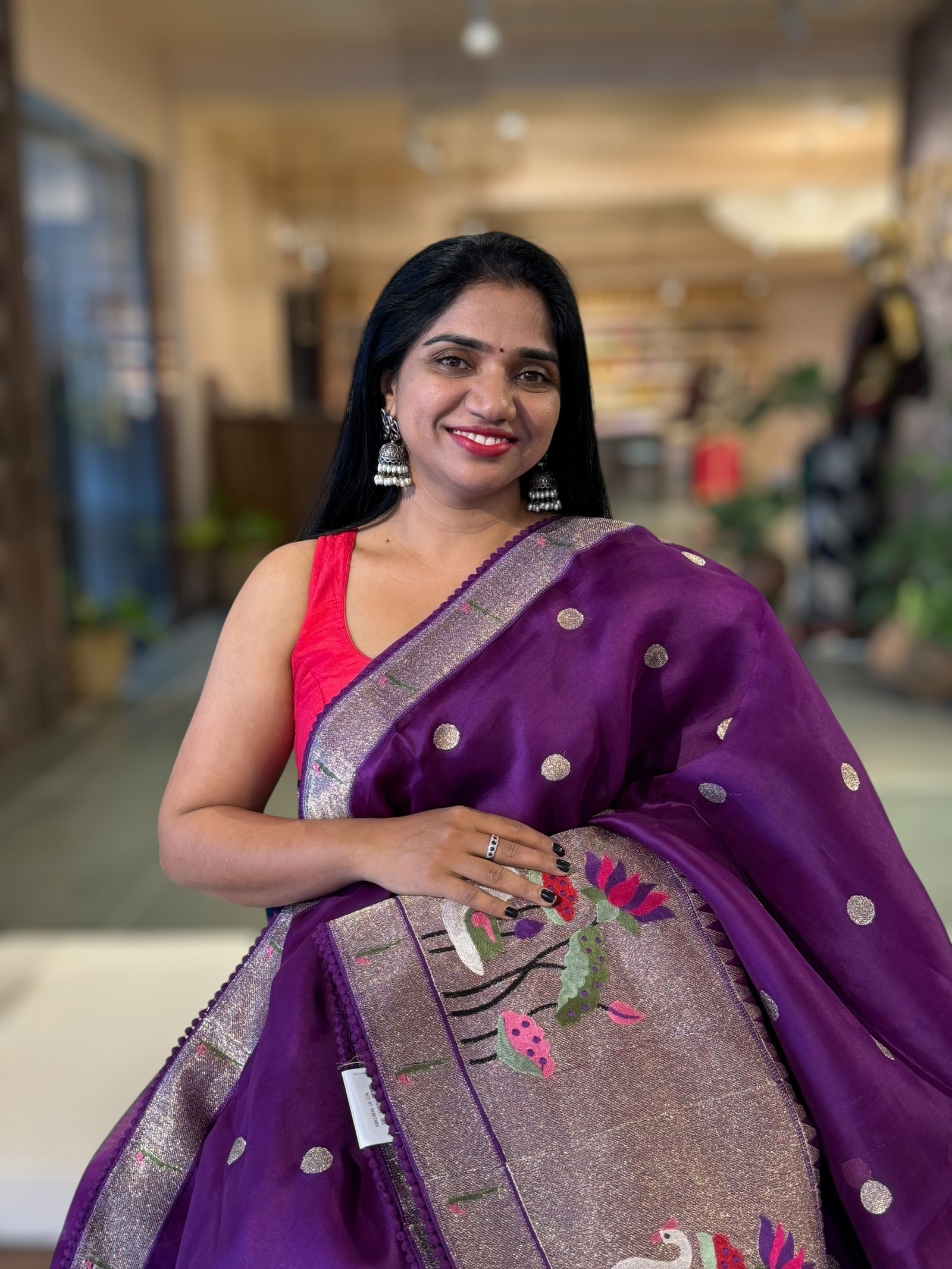 Purple Pure Organza Saree With Pythani Embroidered Border