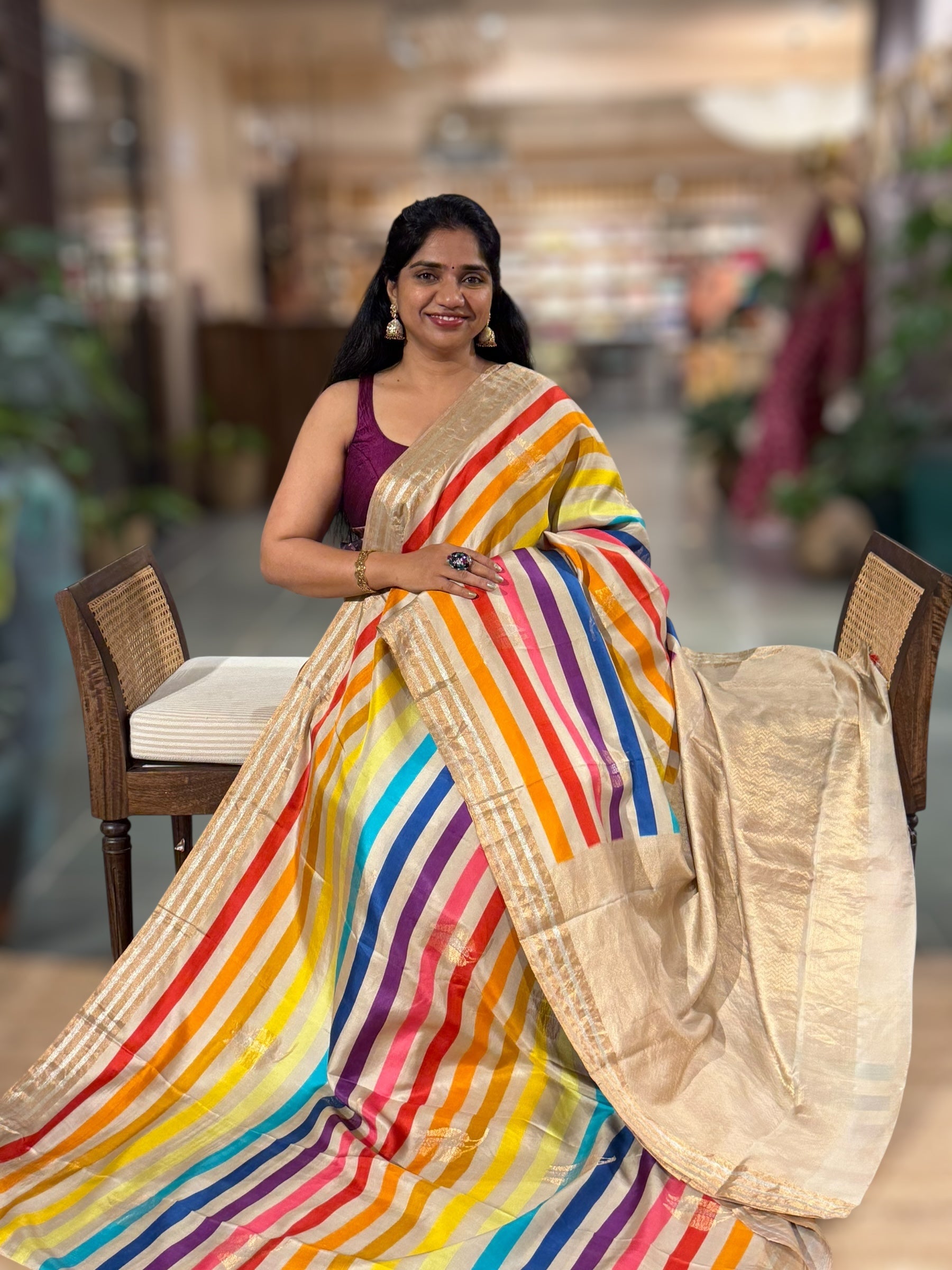 Kanchi Soft Silk with beautiful Multi Color stripes Print
