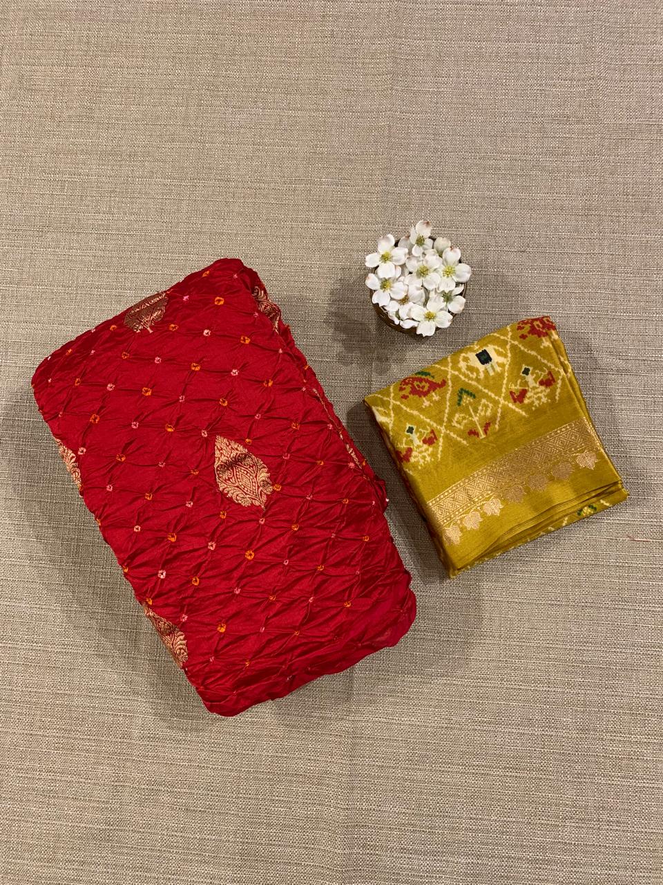 SCBA1101 : Pure Handloom Banarasi Chiniya Bandhej Saree with Patola Blouse