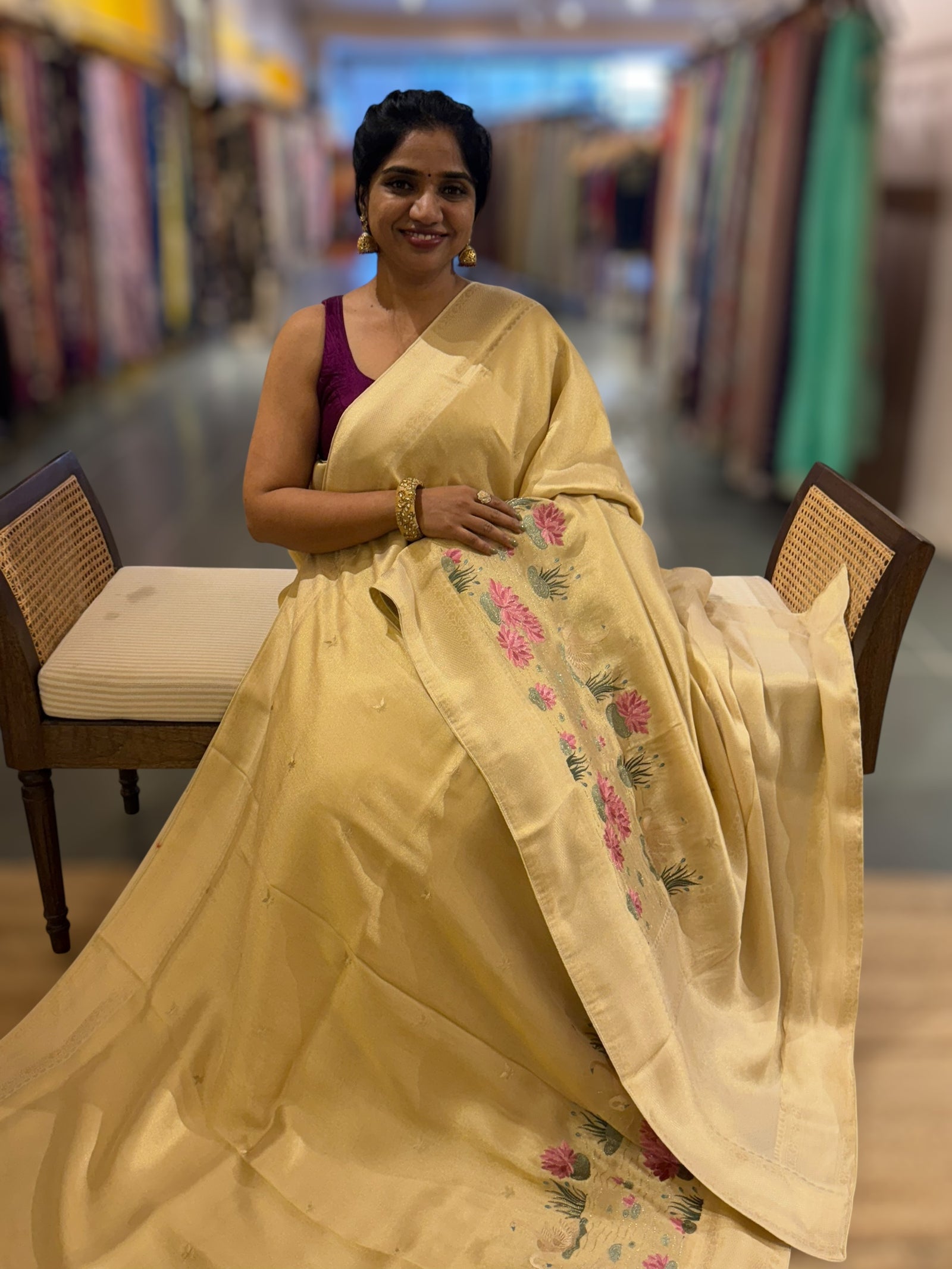 Banarasi Gold Tissue Brocode Saree with Embroidered Border