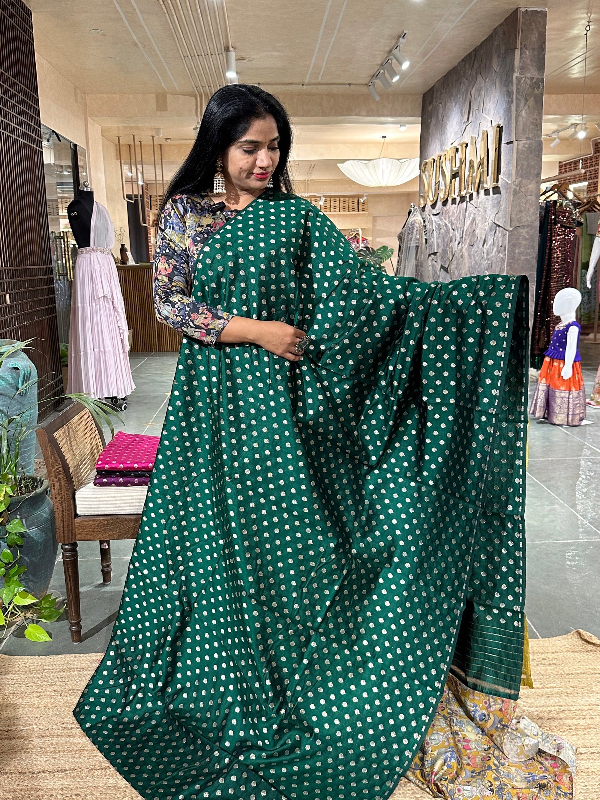Banarasi chinia silk with krishna theme pallu-