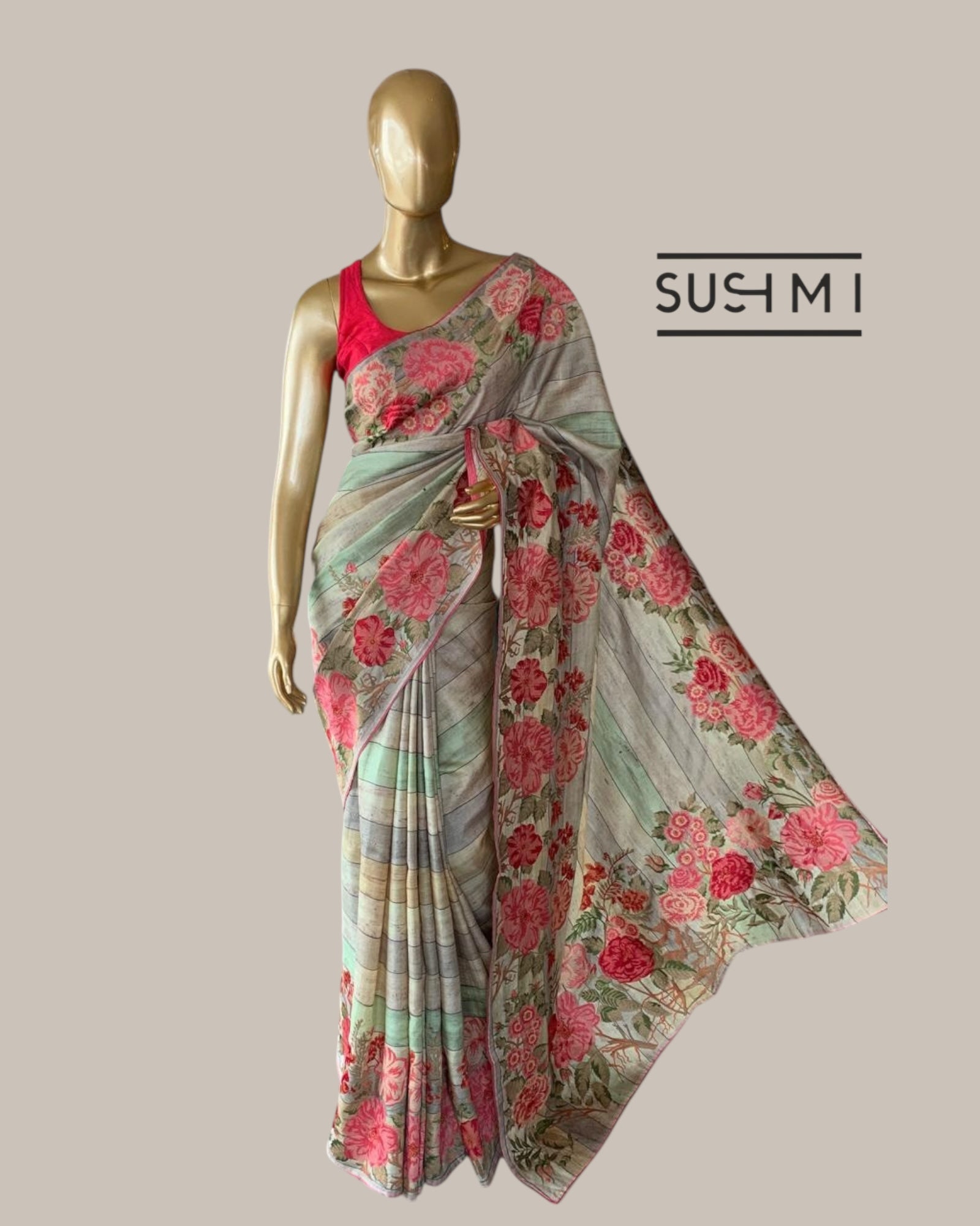 Designer Tussar Saree with Heavy Petite Point Embroidered Border