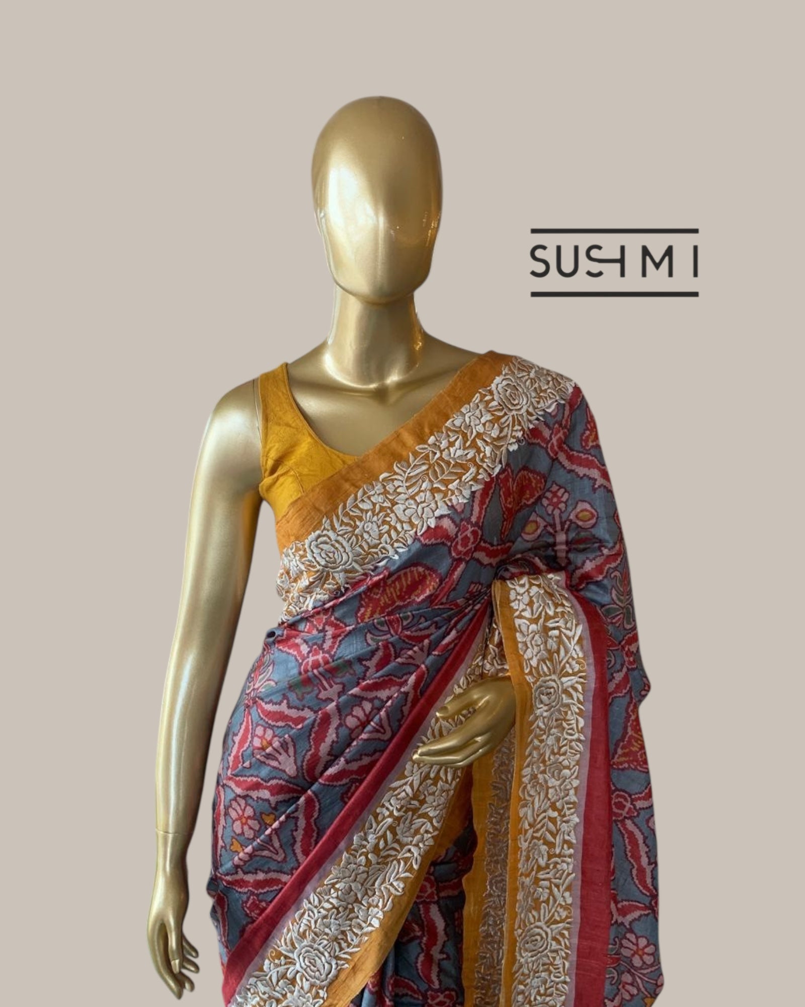 Pure Tussar Saree with Patan Patola Inspired Print and Parsi Gara Border