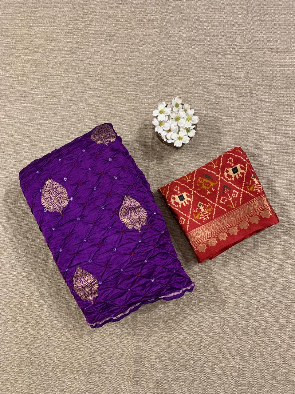 SCBA1106 Pure Handloom Banarasi Chiniya Bandhej Saree with Patola Blouse