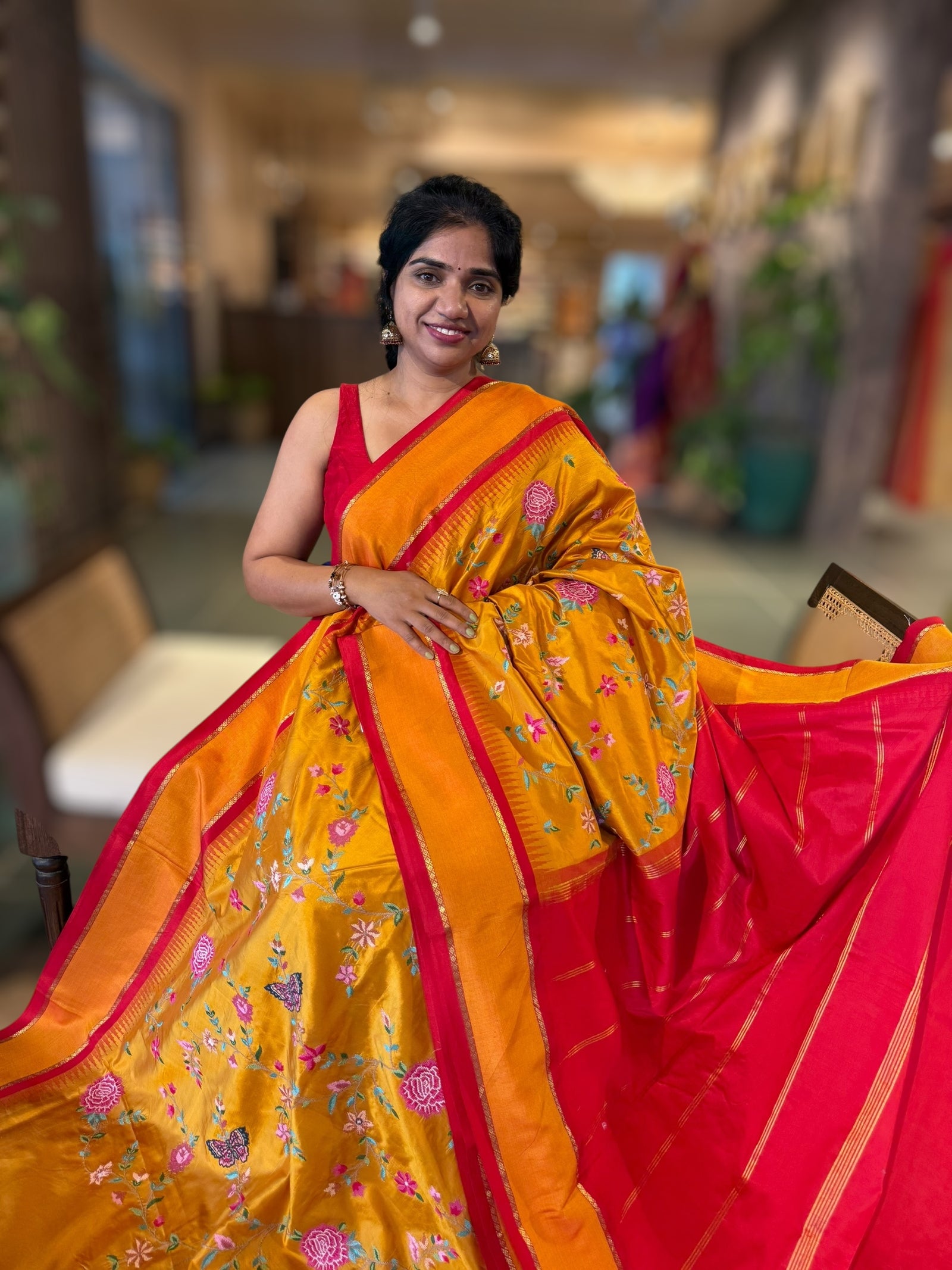 Kanchi Gap Border Saree With Allover Petite Point Embroidery