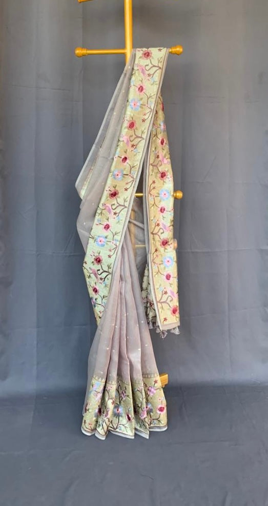 KTPA1411 Dusty Mauve Kota Tissue Stripes Saree with Tissue Pythani Skirt Border