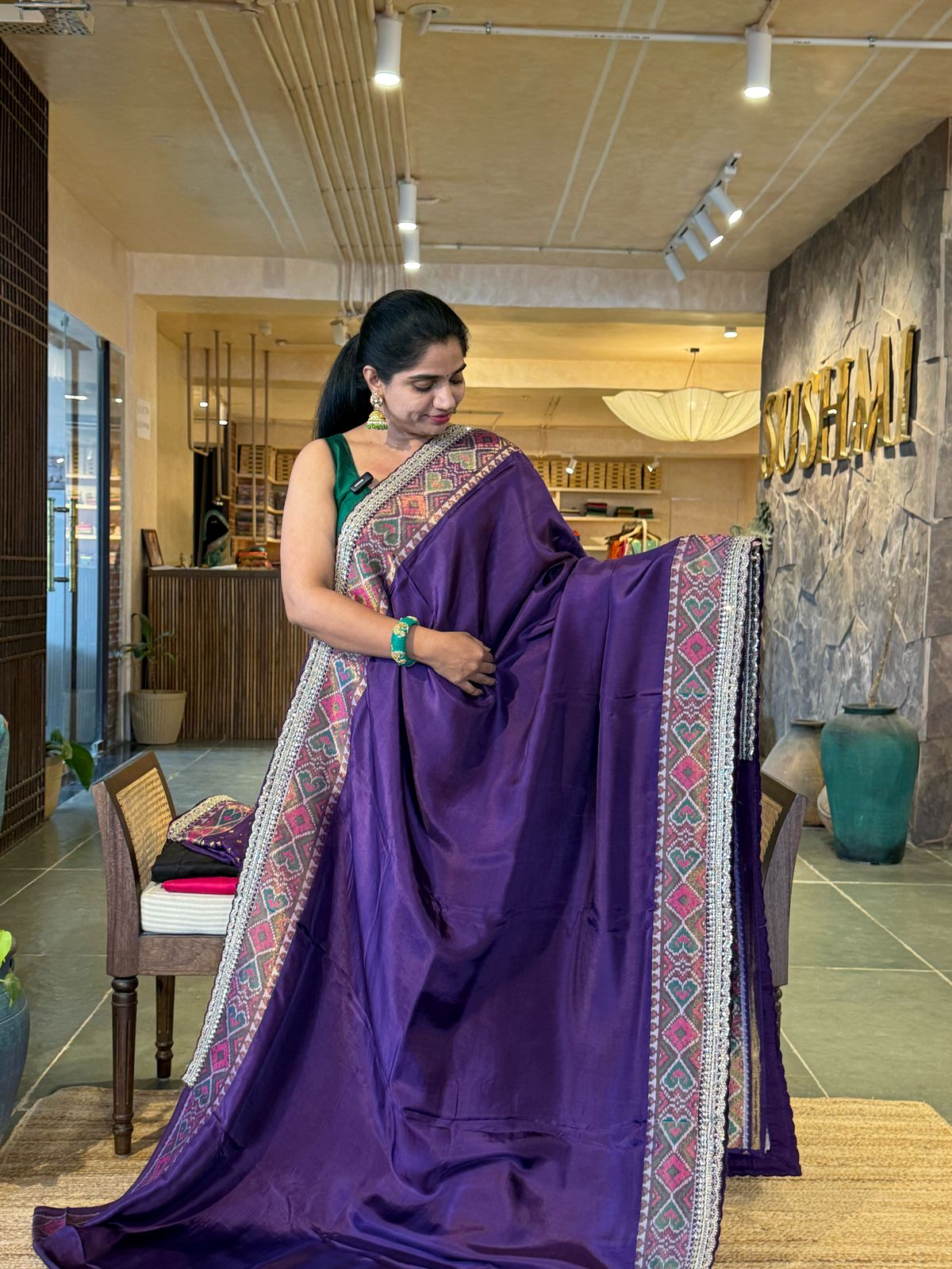 S2305: Tussar silk saree with Patola borders and Sabhyasachi-style
