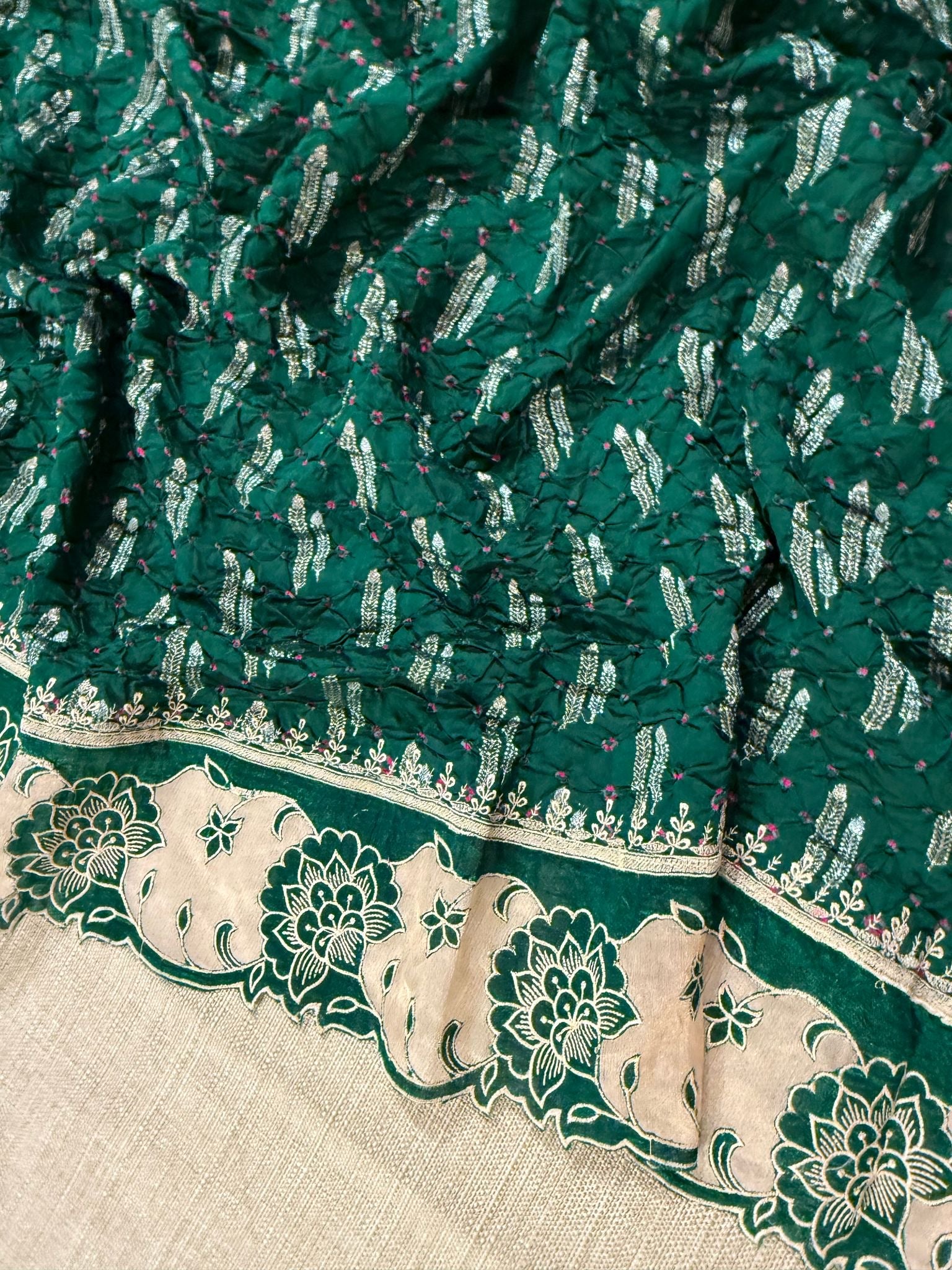 Banarasi Handloom Chiniya Silk Bandhini with Tissue Applique