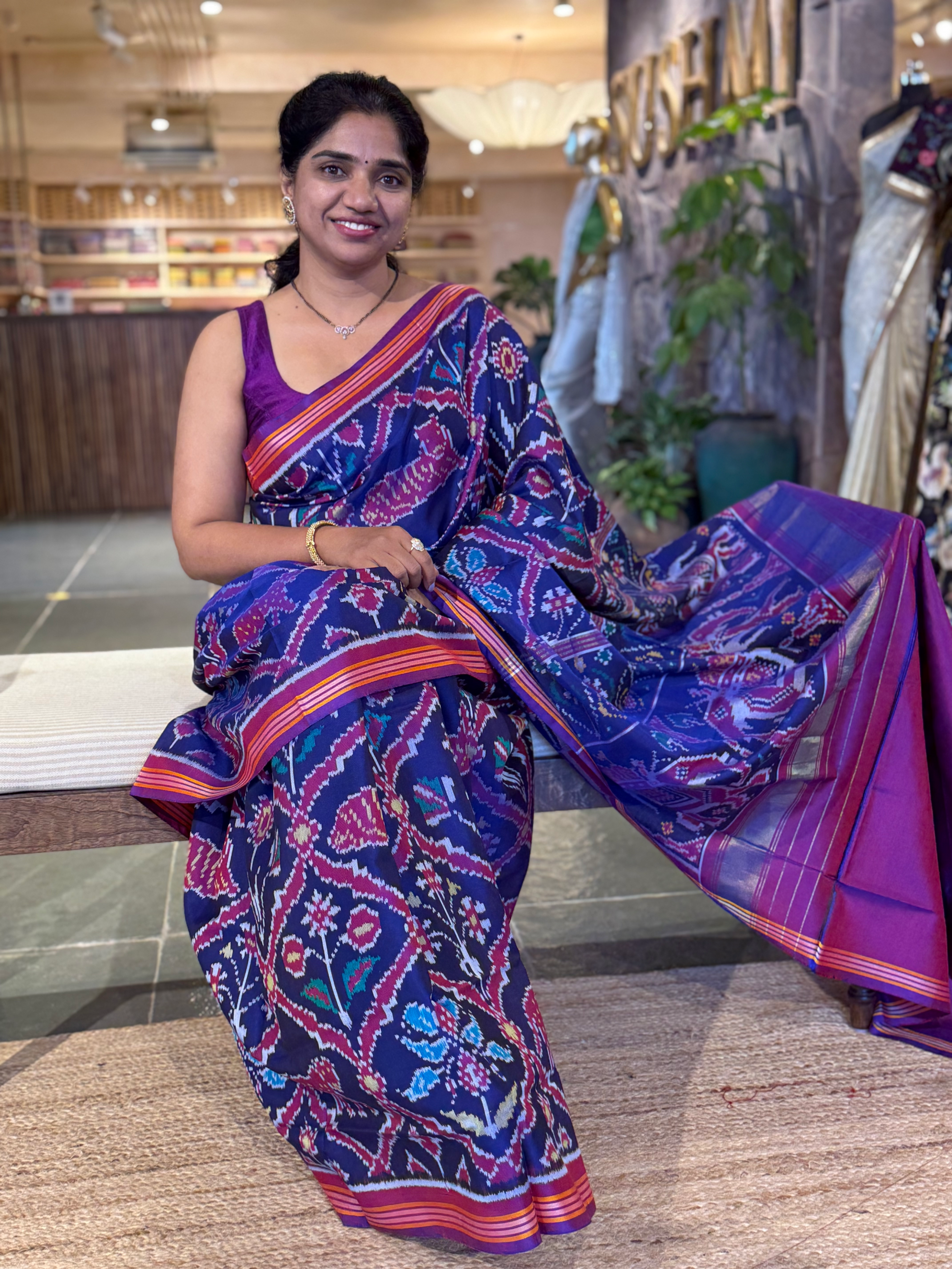 Blue and Majenta Combo Patan Patola Six figure Saree