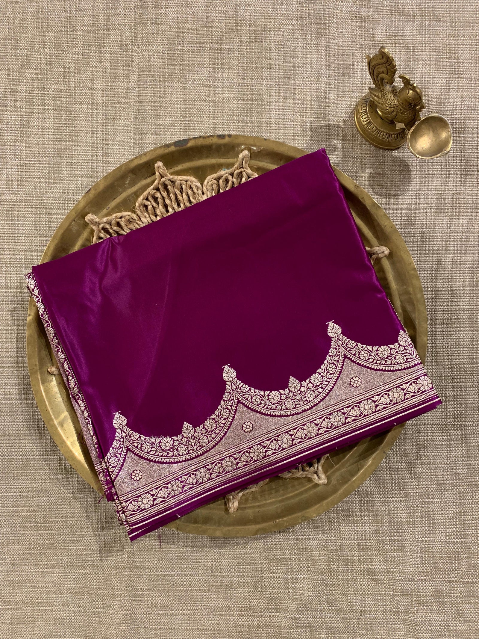 SMSSA216  Wine Mashru Silk Saree With Scallop Border