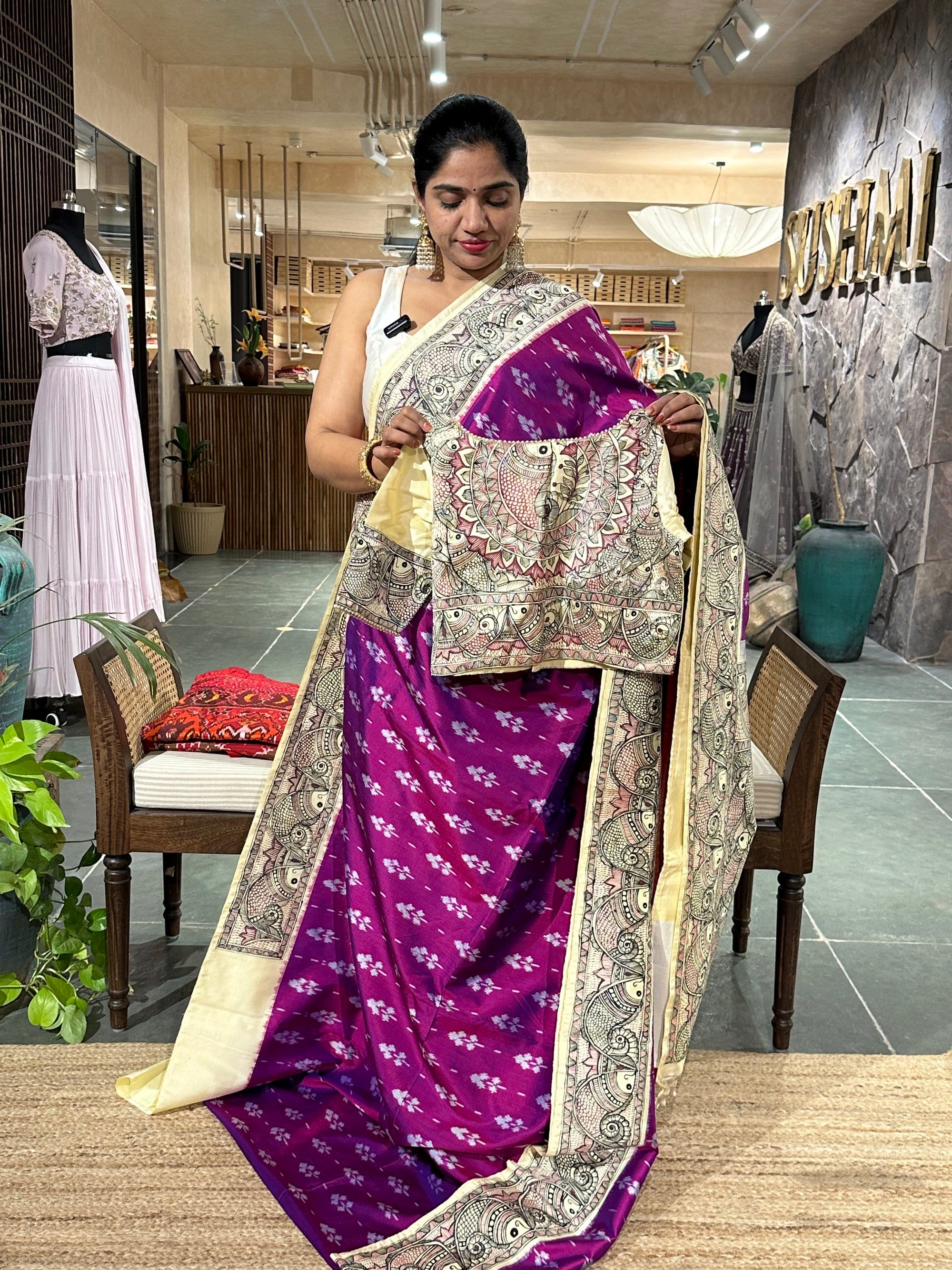 Patola with Madhubhani handpainted border pallu and Blouse