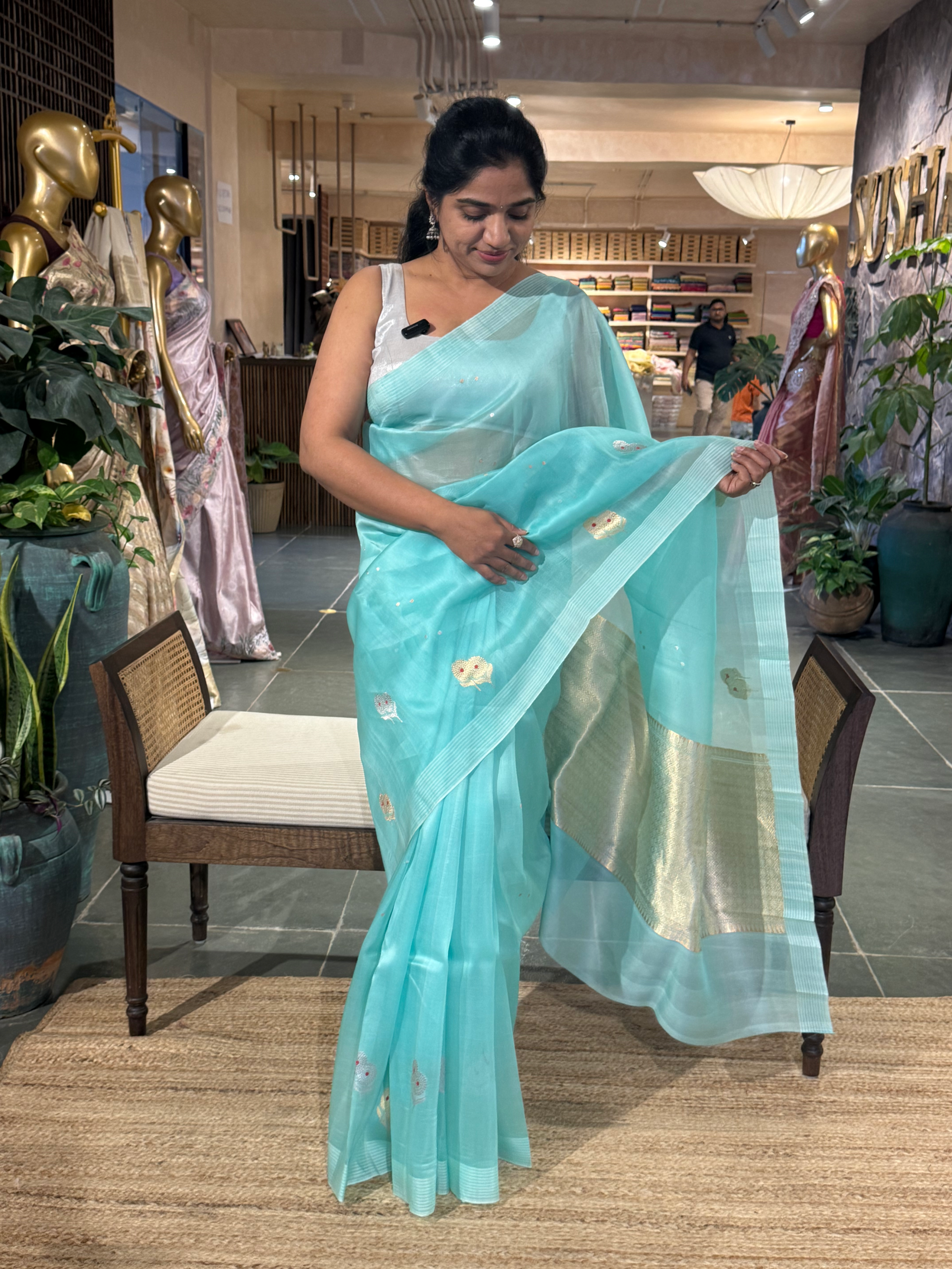 SeaBlue Kora Banarasi Saree with kaduwa woven sona rupa motifs