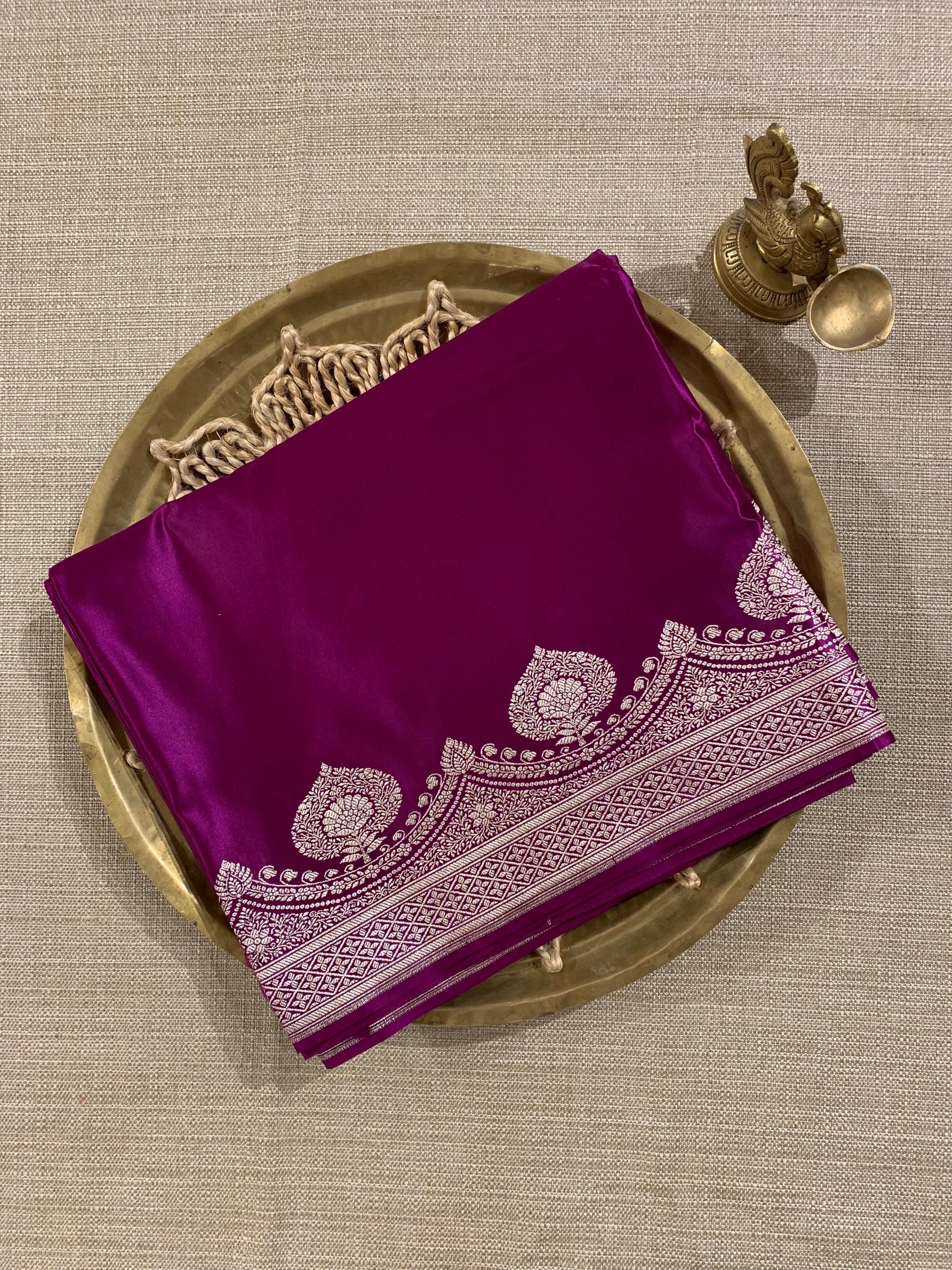 SMSSA235 : Wine Mashru Silk Saree With Scallop Border