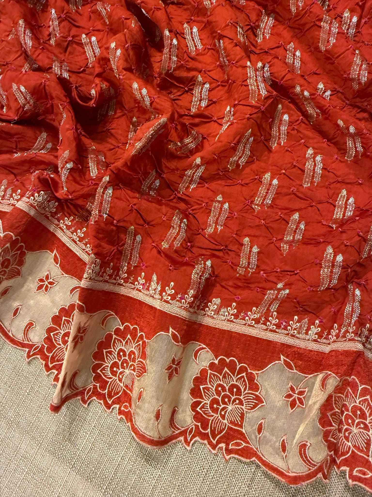 Banarasi Handloom Chiniya Silk Bandhini with Tissue Appl