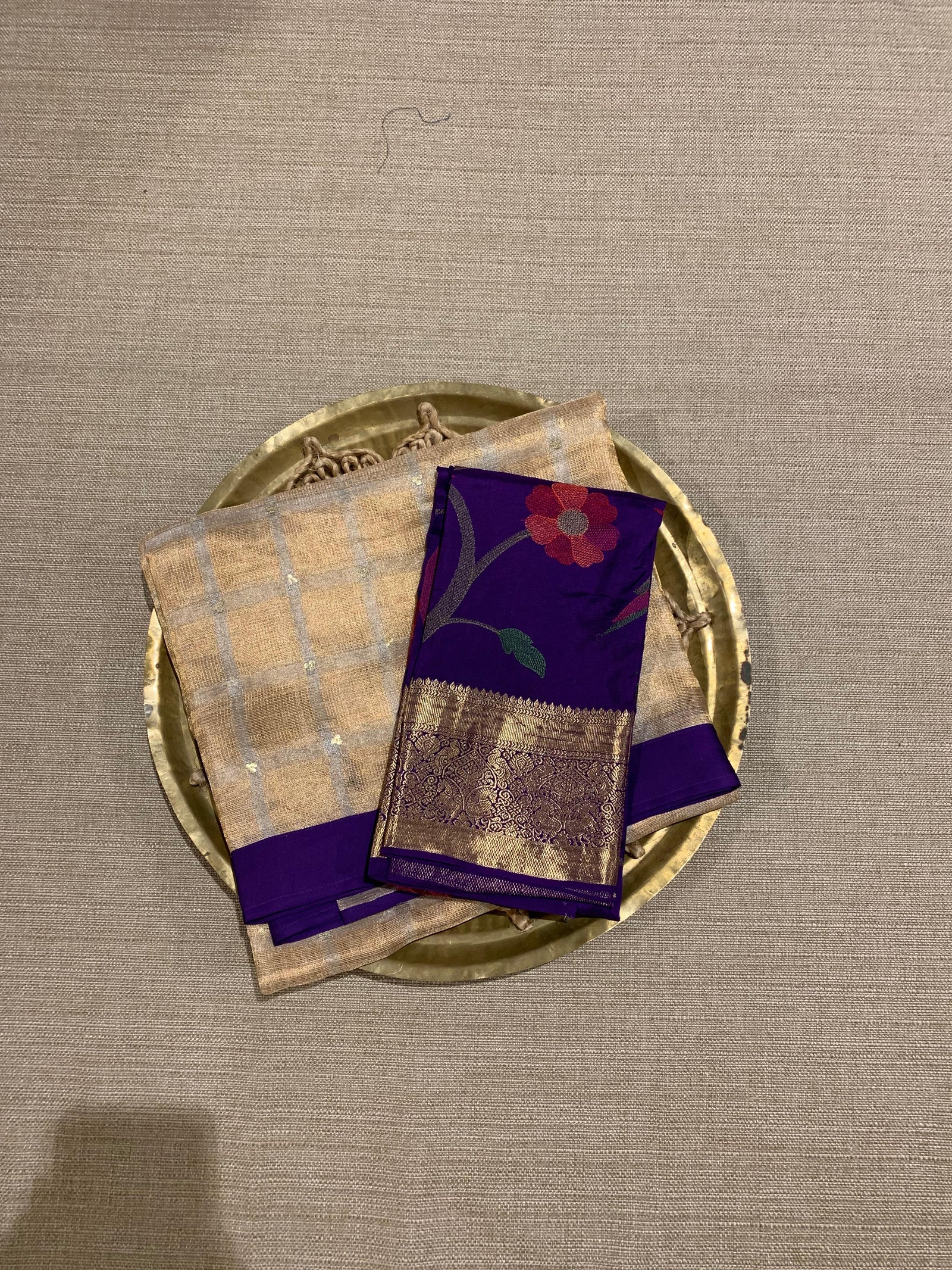 Designer Gold tissue saree with kanchi  blouse with pythani style embroidery
