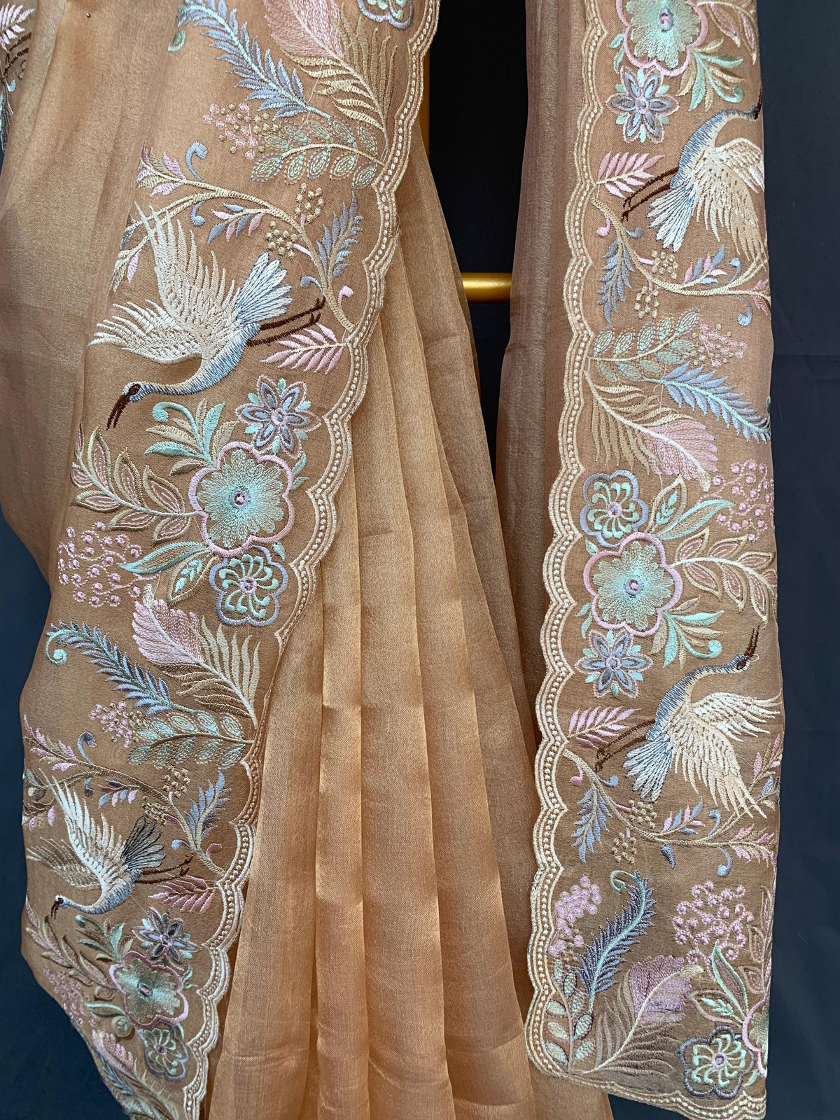 Peach Pure Tissue with stunning embroidery