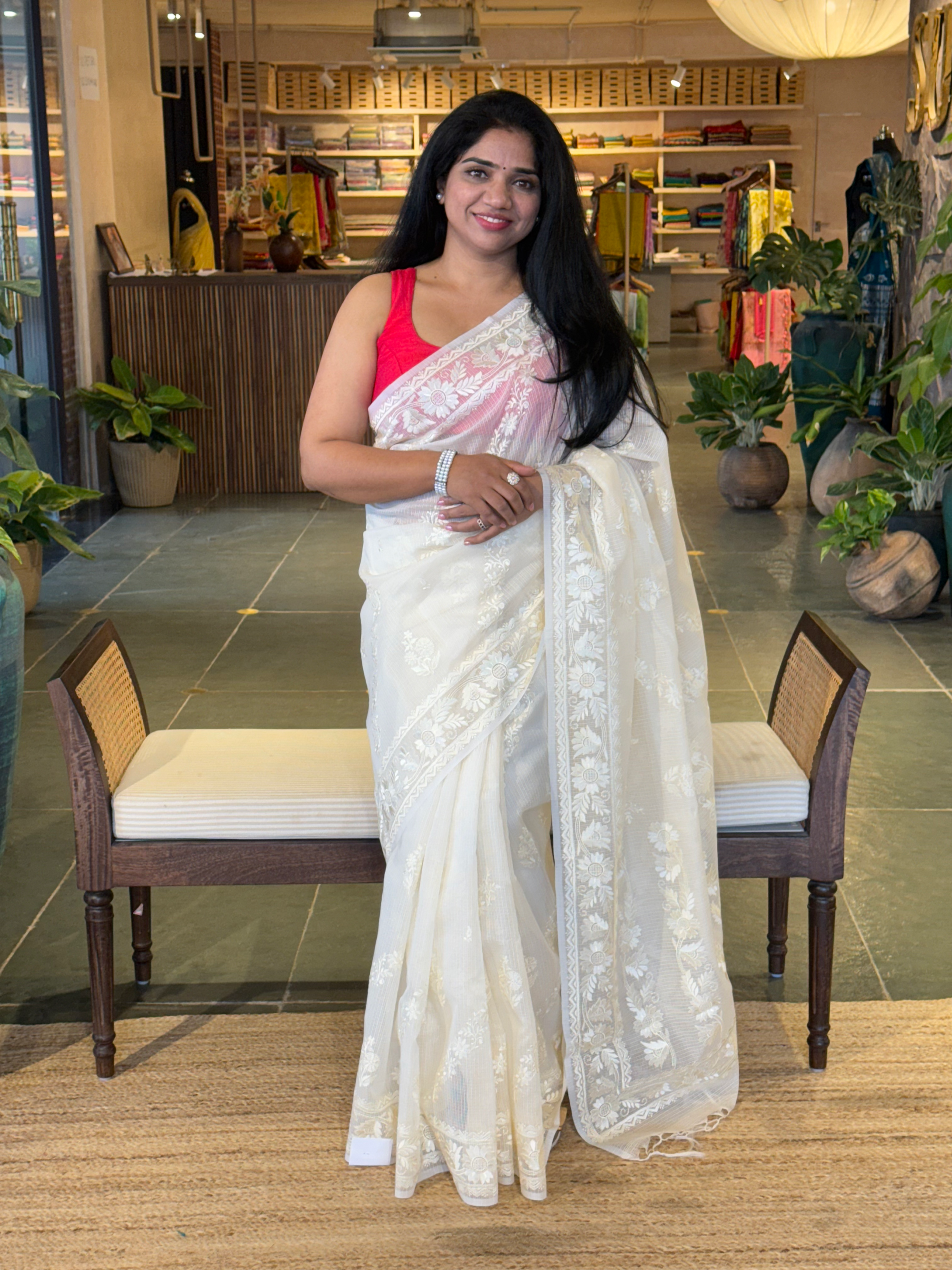 KCCA1906 : Kota Cotton Chikankari Embroidered Saree paired with Fusion Blouses