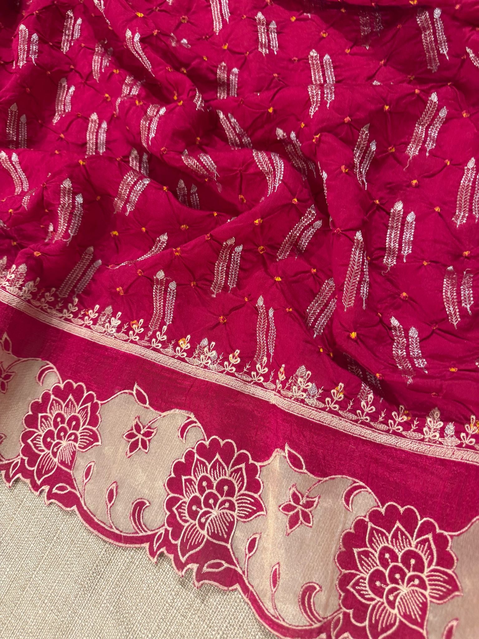 Banarasi Handloom Chiniya Silk Bandhini with Tissue Applique