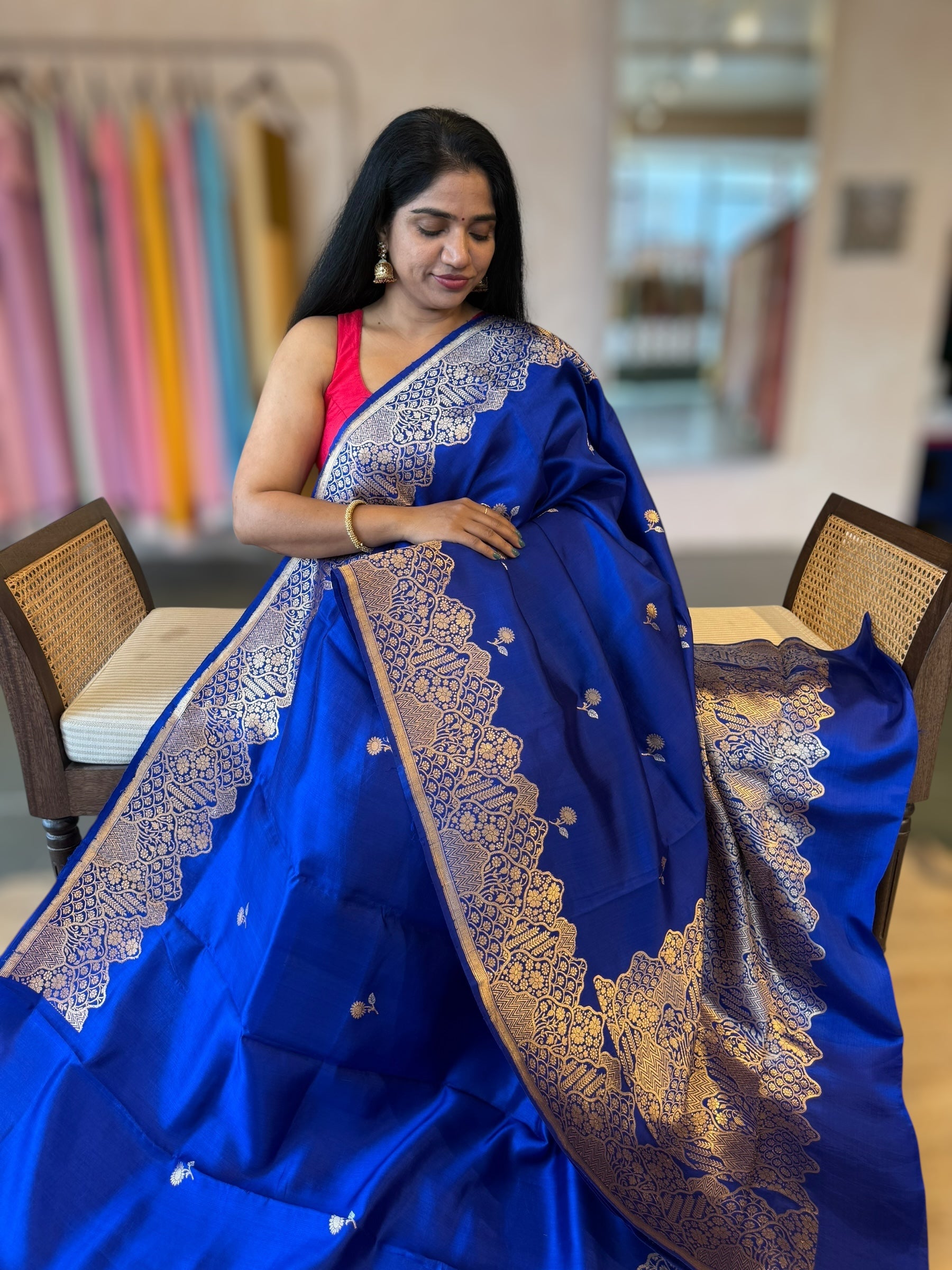 Royal Blue Banarasi Raw Mango Silk Saree with Open Borders & Kaduwa Weaving