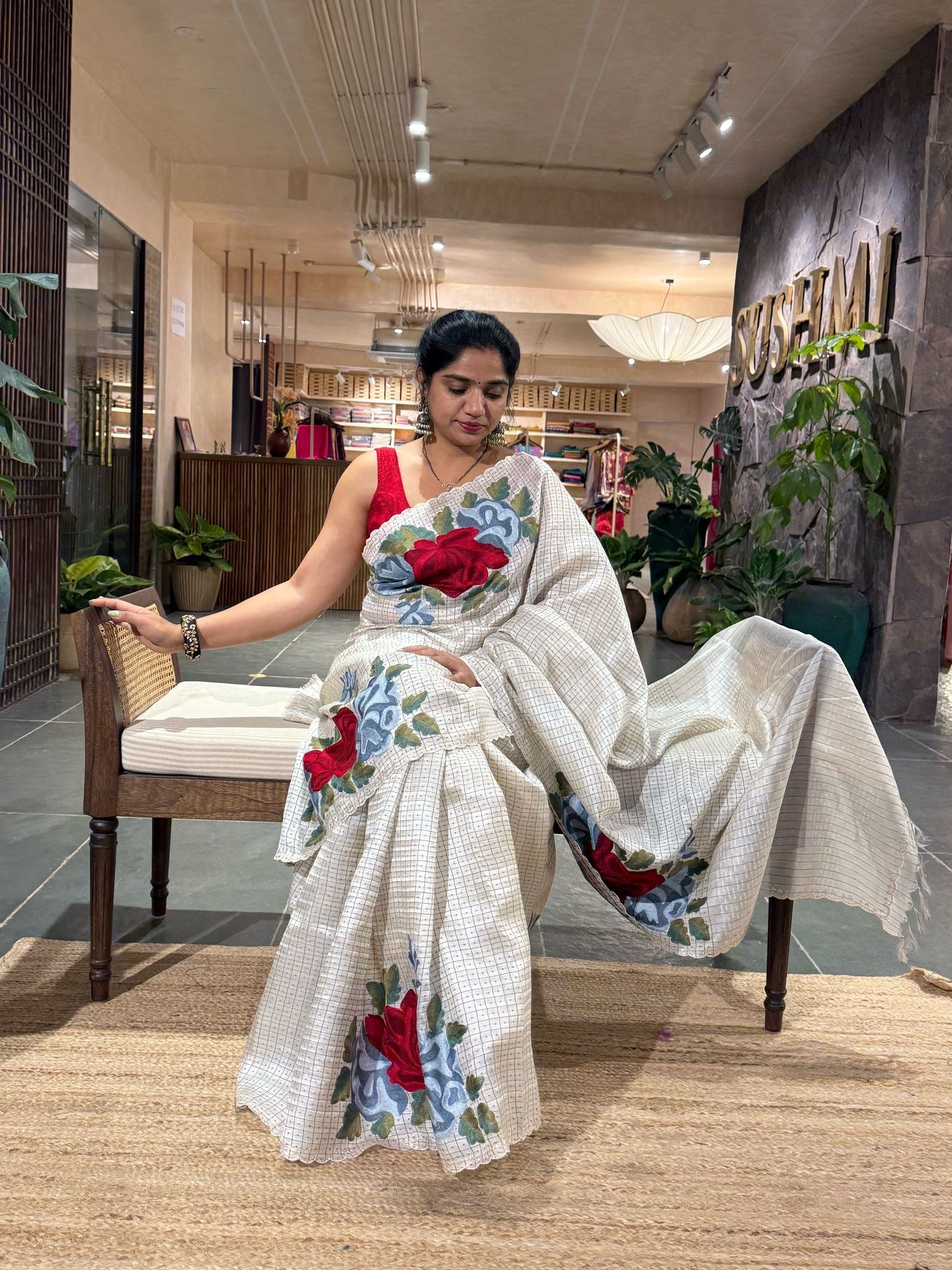Matka Tussar Handwoven Saree with checks pattern