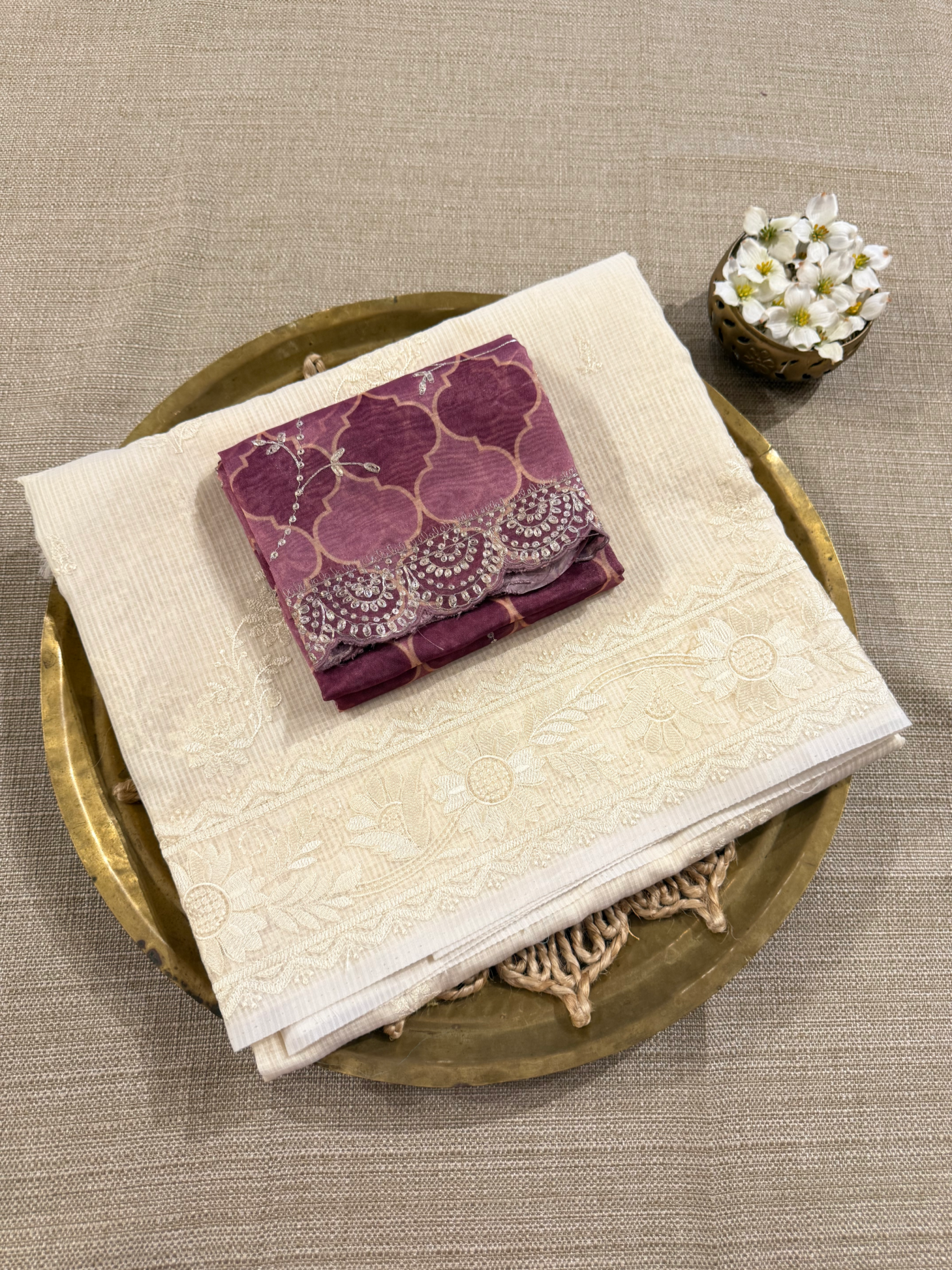 KCCA1913 : Kota Cotton Chikankari Embroidered Saree paired with Fusion Blouses