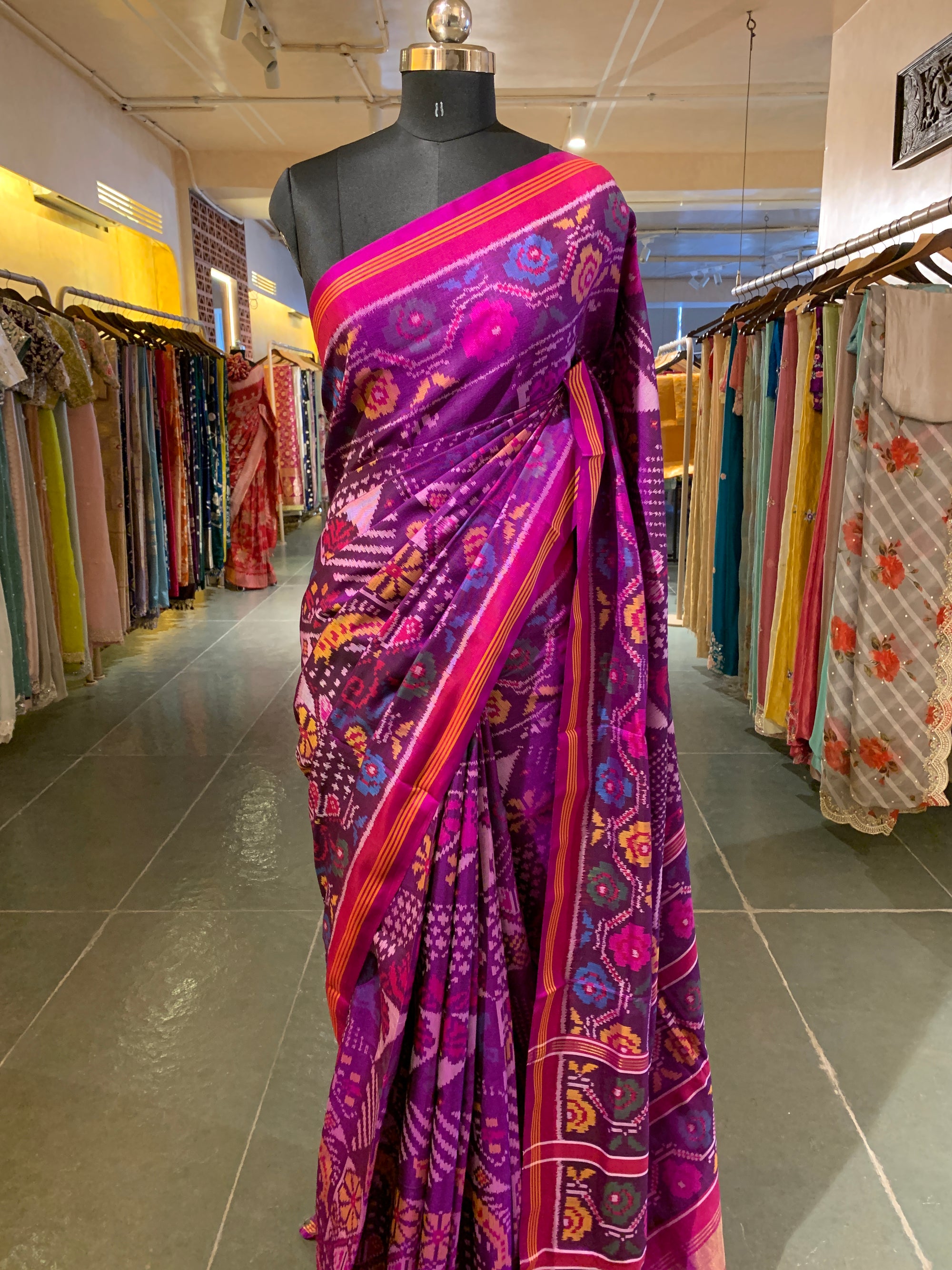 Purple and Pink Combo Patan Patola Saree with Unique concept body and Border