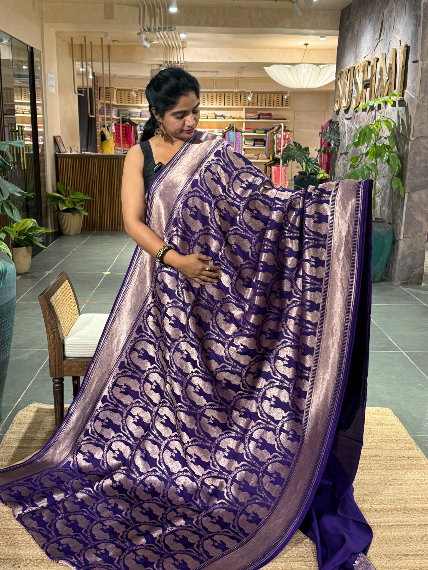 SBBSA702 : Banarasi Katan Soft Drape Brocade  Silk Saree with Lion Motifs