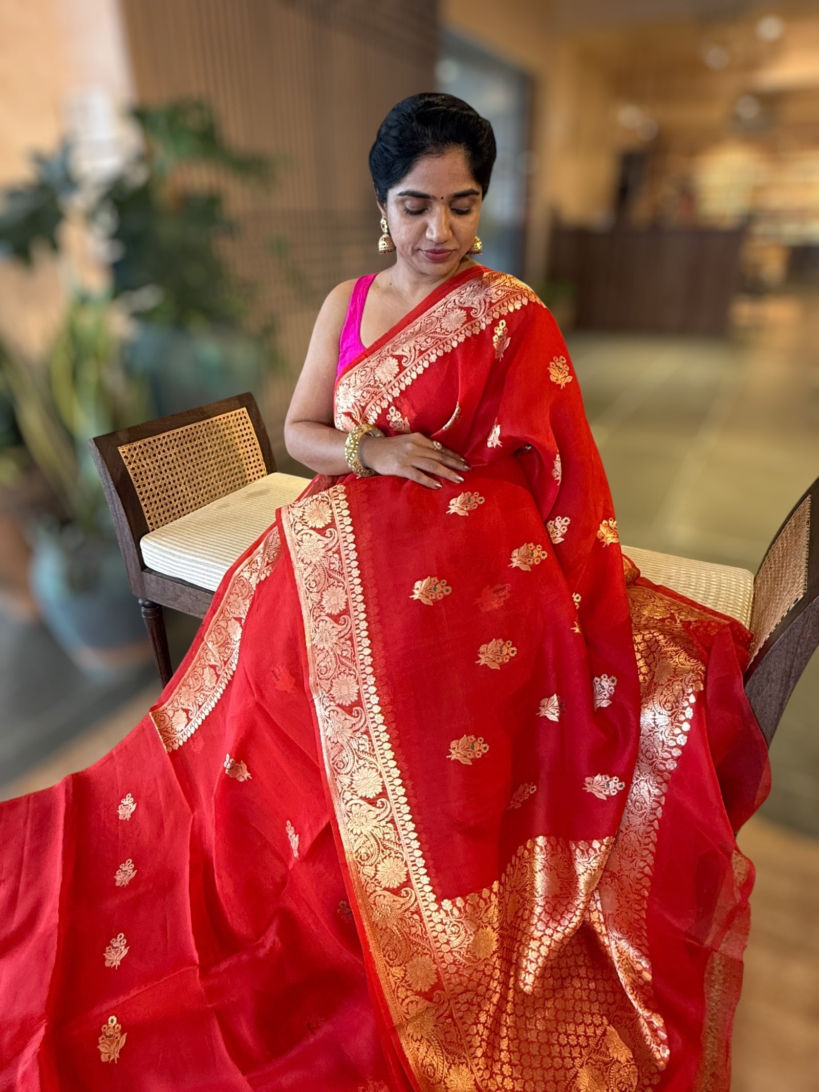 Red  Premium Kora Banarasi Saree with Allover Meenakari Kaduwa Woven Motifs