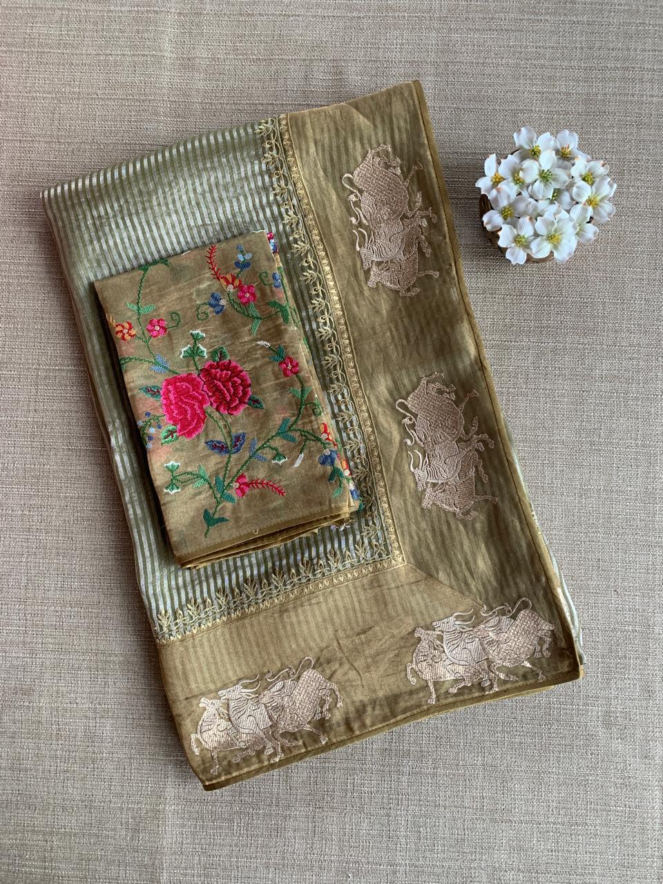 Tissue Stripes Saree with Nandi Border & Tissue Petite Point Blouse