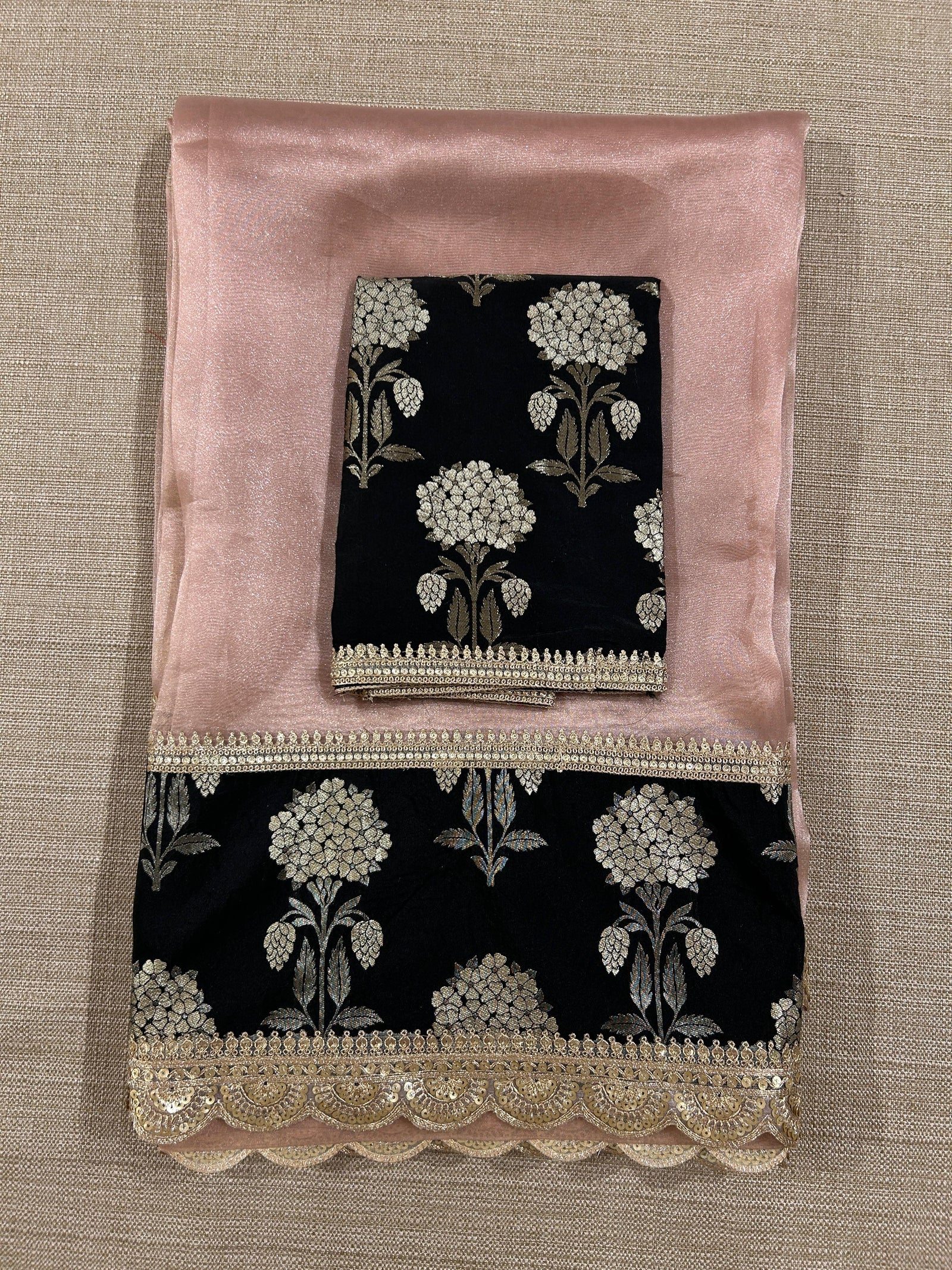 Dusty Pink Tissue Saree with Banarasi Border and Blouse