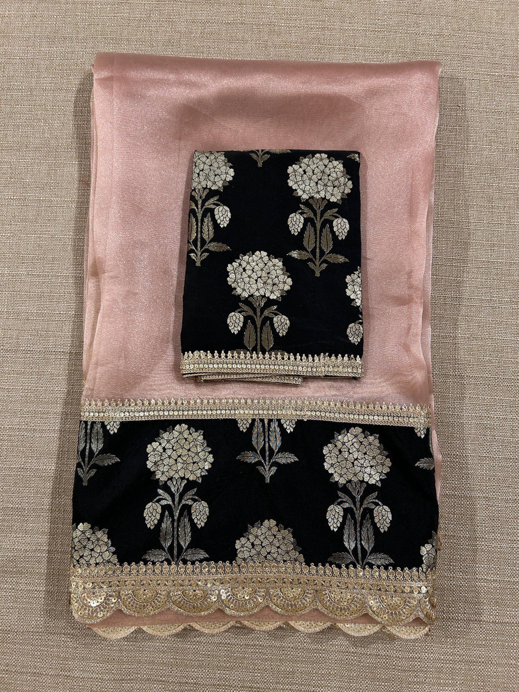 Dusty Pink Tissue Saree with Banarasi Border and Blouse