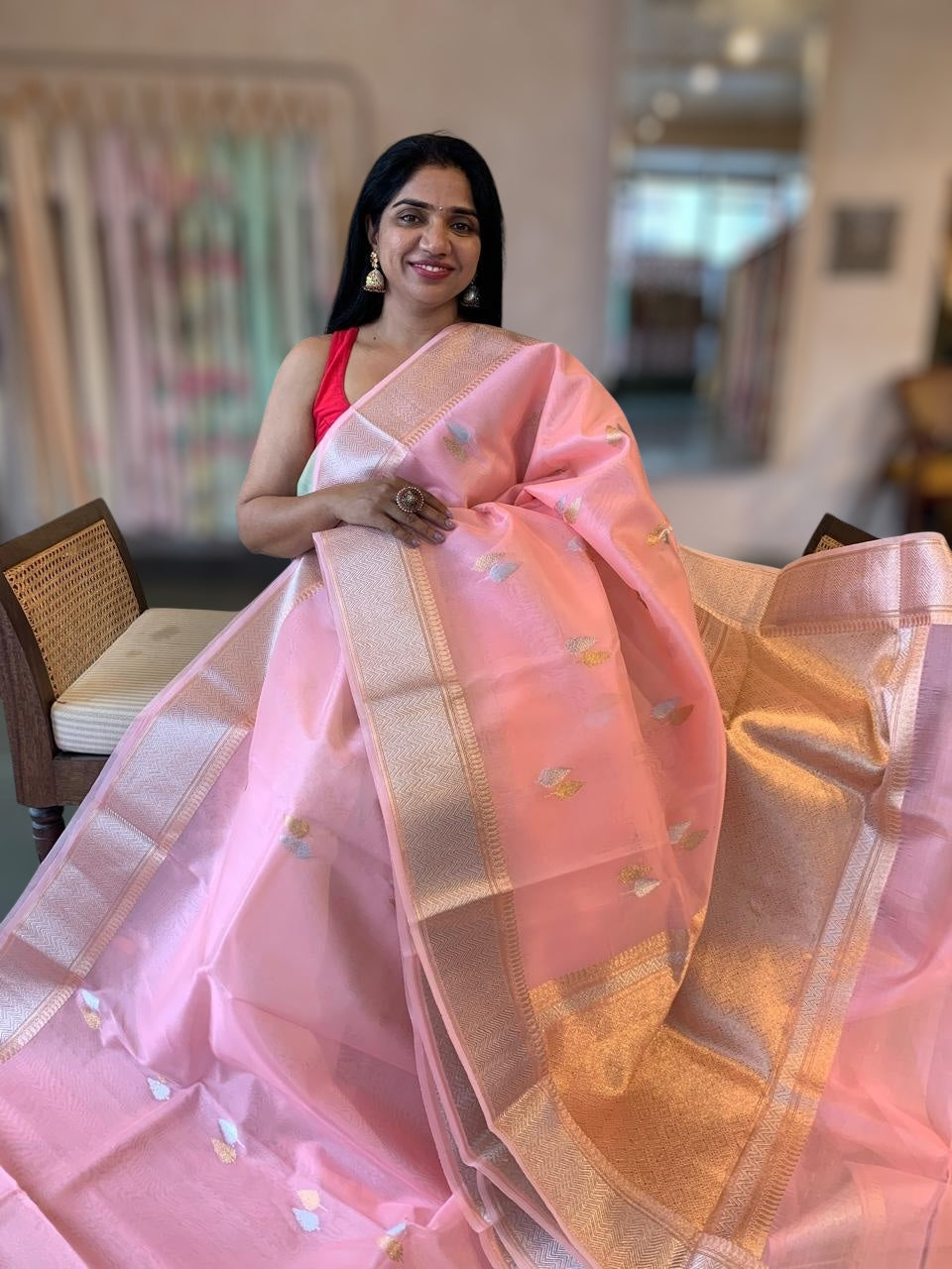 Light Neon Pink Pure Handloom Kora Banarasi Saree With Kaduwa Woven Motifs