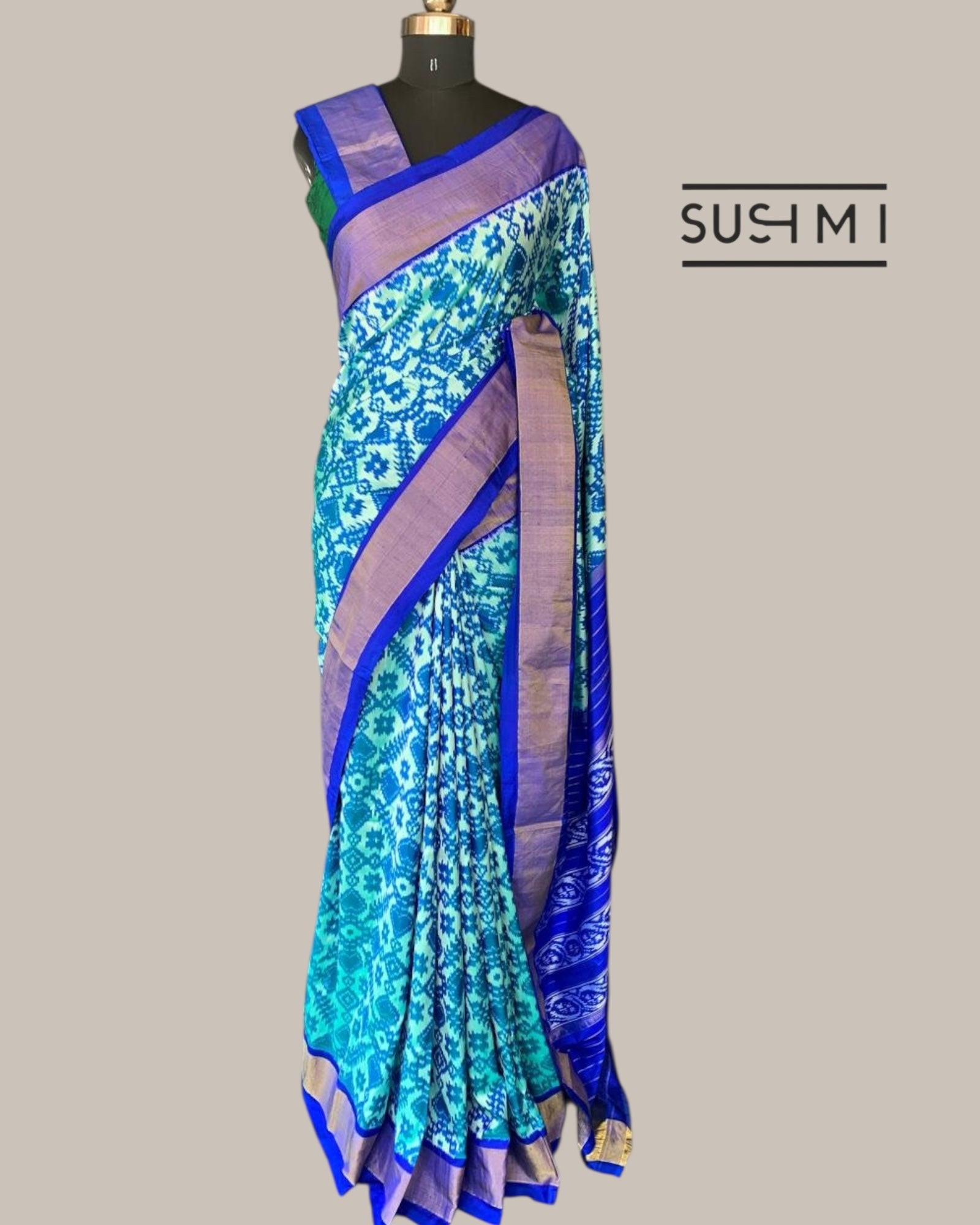 Pure Handloom  Ikkath Patola Saree With Khaddi Border