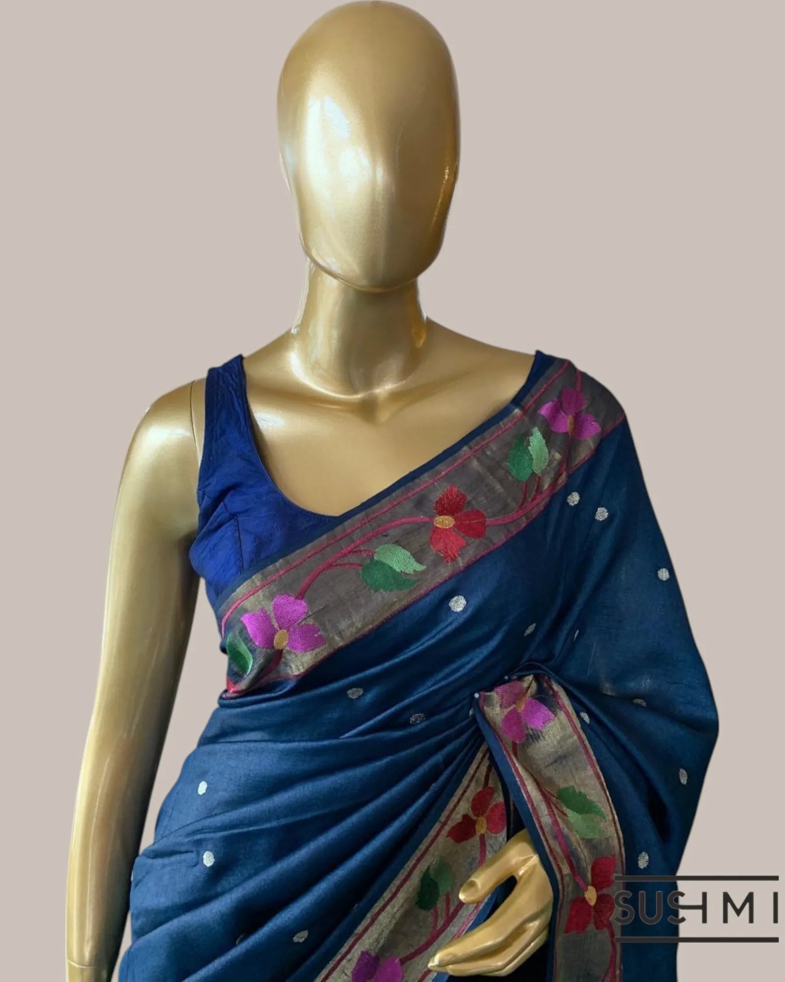 Midnight blue tussar silk