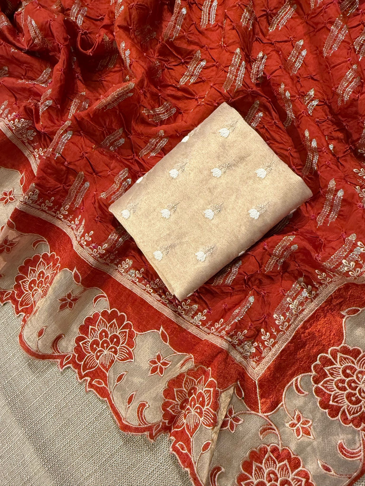 Banarasi Handloom Chiniya Silk Bandhini with Tissue Appl