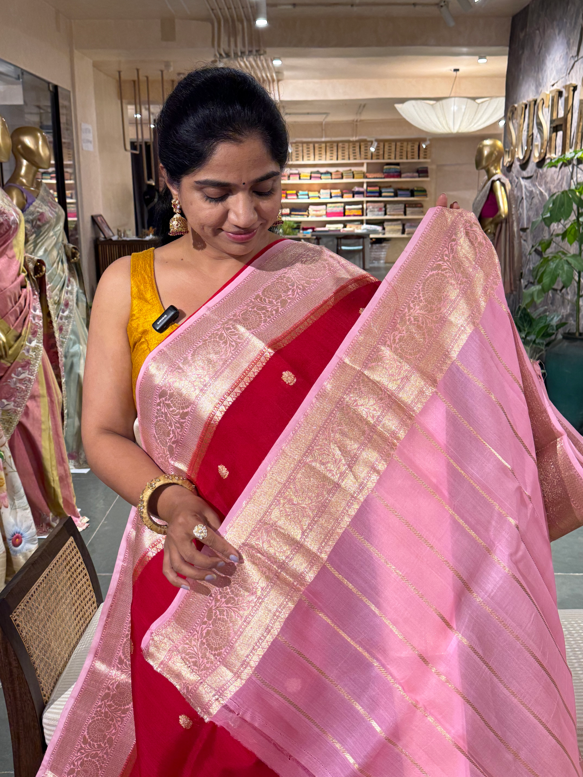 Chilli Red & Baby Pink Combo Pure Handloom Kora Banarasi Saree b