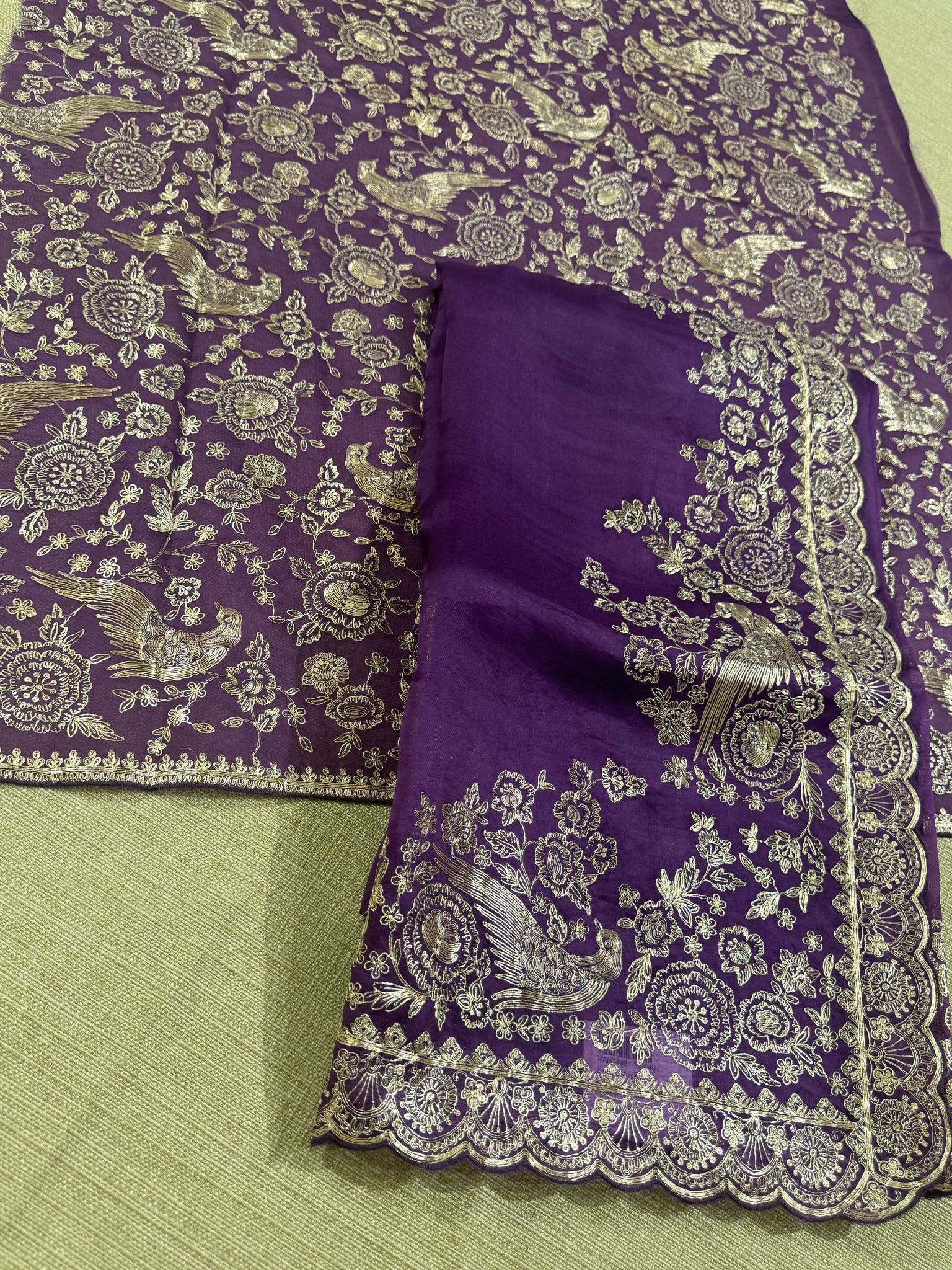 Purple Pure organza Saree with pita emb
